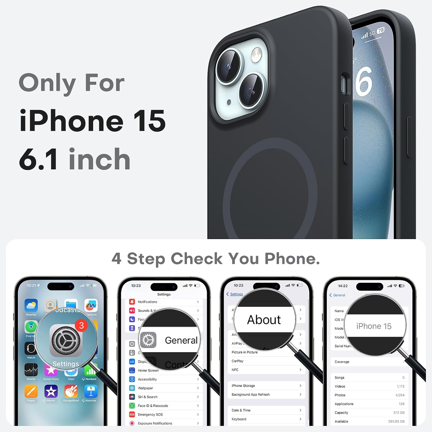 Detalle 2 de TOCOL Magnetic Silicone Case for iPhone 15 Black 👝