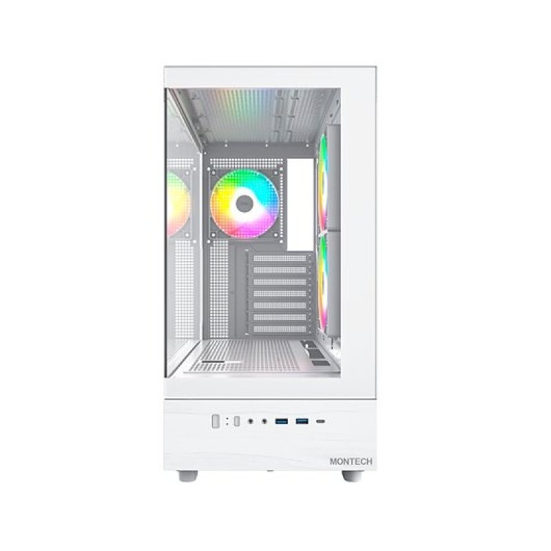 Detalle de Montech XR White: Torre ATX con ARGB y ventana para GPU de hasta 420 mm