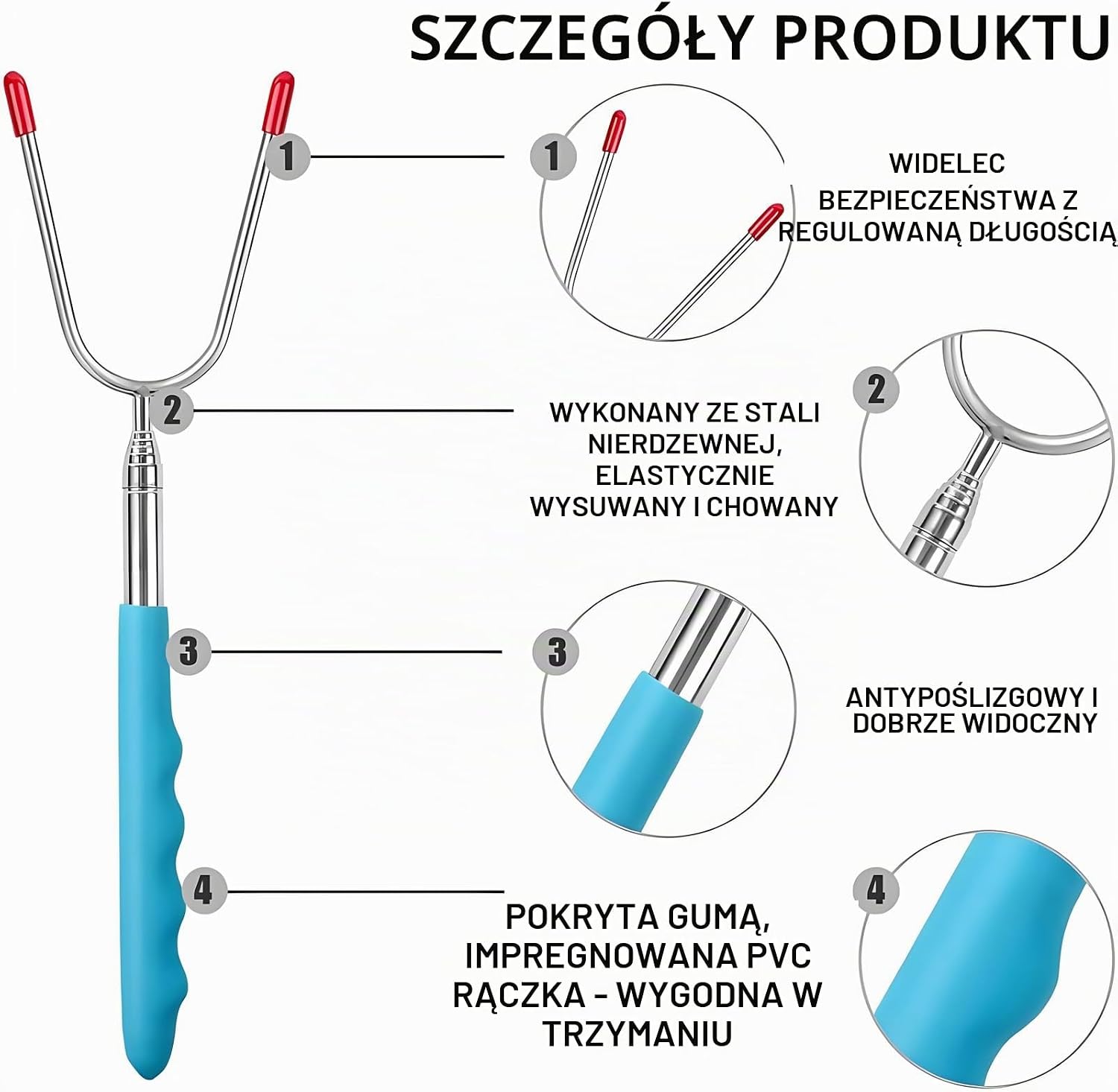 Detalle 1 de Brizuf 1 – teleskopowe szpikulce do grilla ze stali nierdzewnej, 31–115 cm