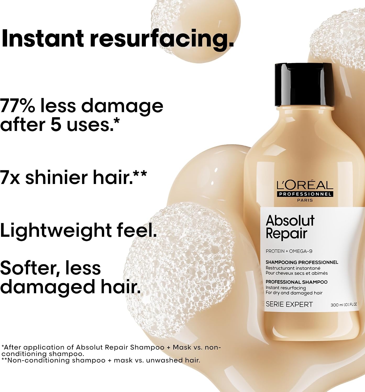 Detalle 2 de L’Oréal Professionnel Absolut Repair Hydrating Shampoo for Dry Hair (300ml) – Moisturising & Nourishing
