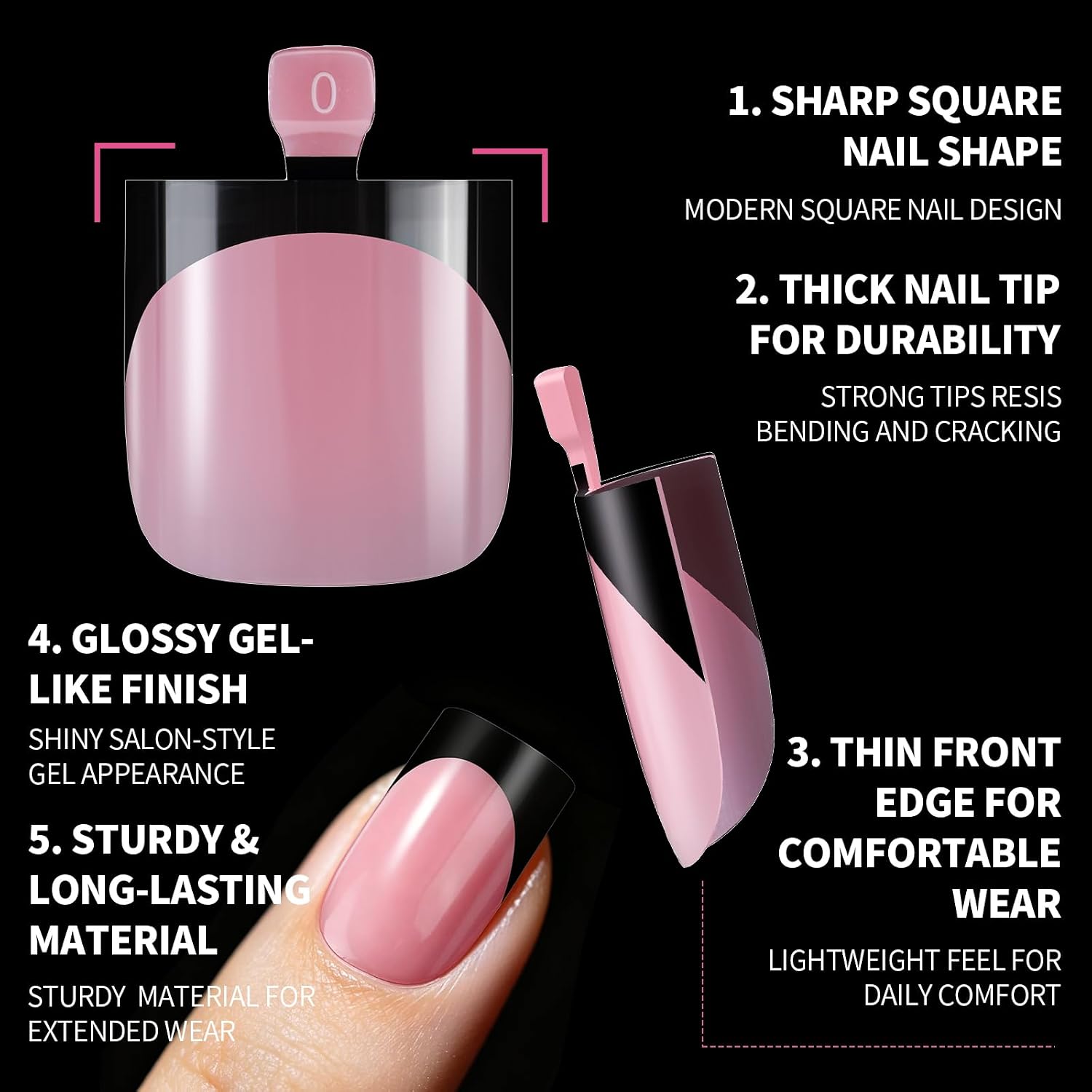Detalle de YGDZ Press-On Nail and Toenail Kit, Short Square