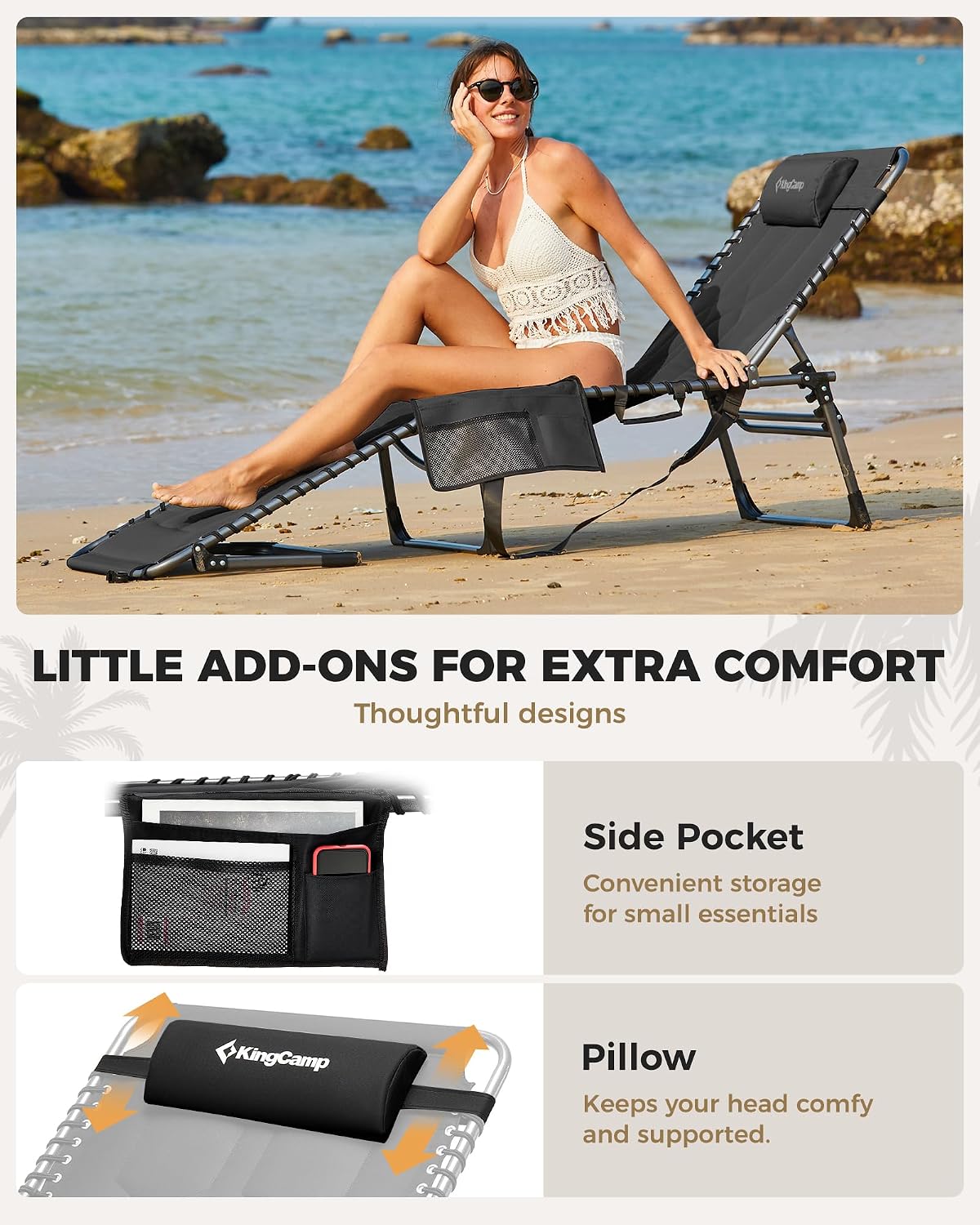 Thumbnail 6 de KingCamp Oversized Padded Sun Lounger for Garden – 200 kg Heavy Duty, 5-Position Adjustable Backrest