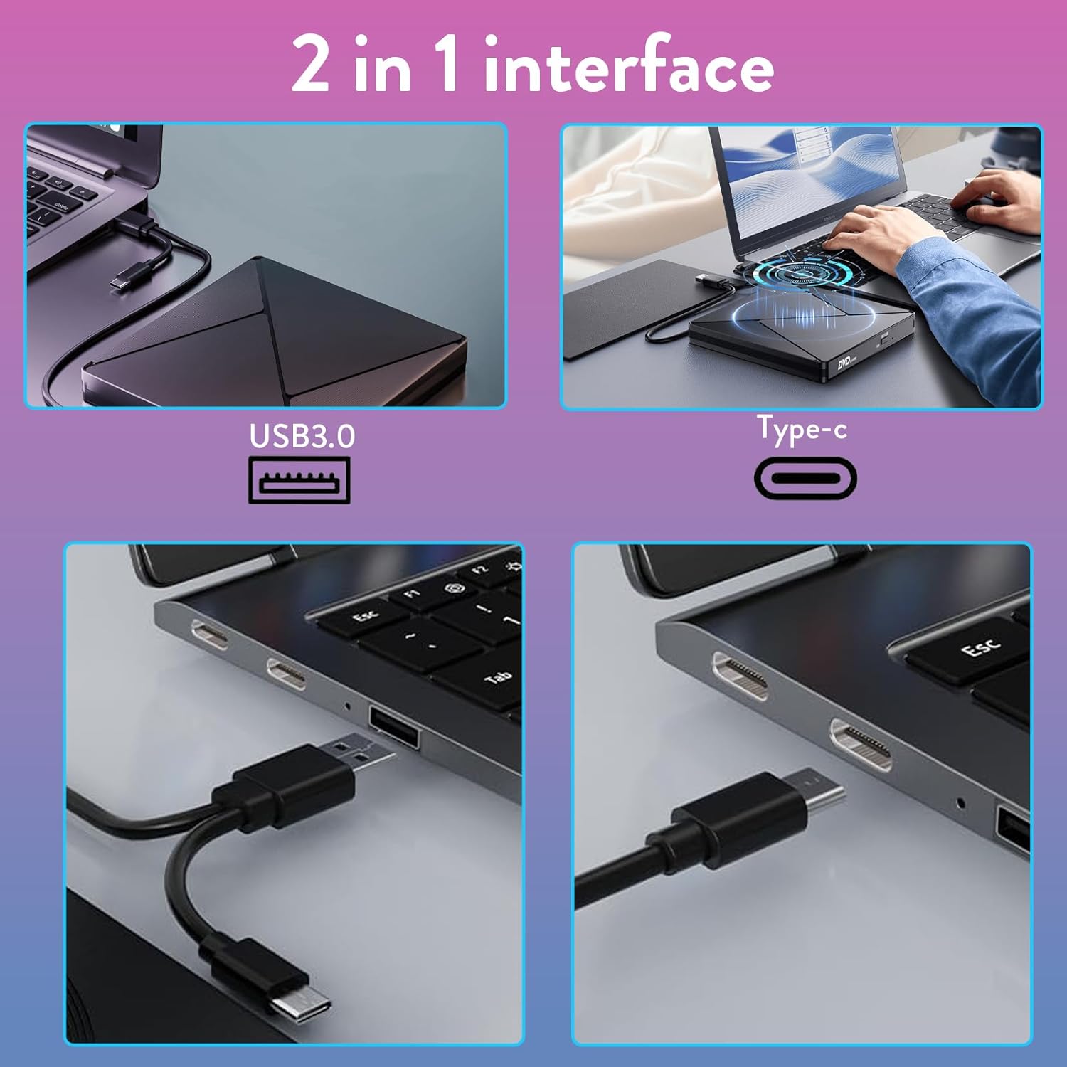 Thumbnail 1 de External CD DVD Drive USB 3.0 Type-C Slim Portable 📀