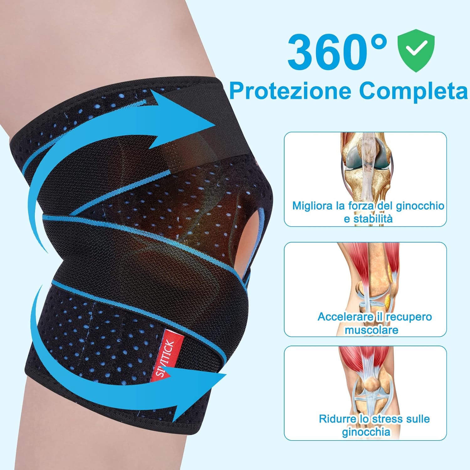 Thumbnail 4 de SIVITICK tutore ginocchio con stabilizzatori laterali e supporto rotulea regolabile in neoprene (1 pezzo)
