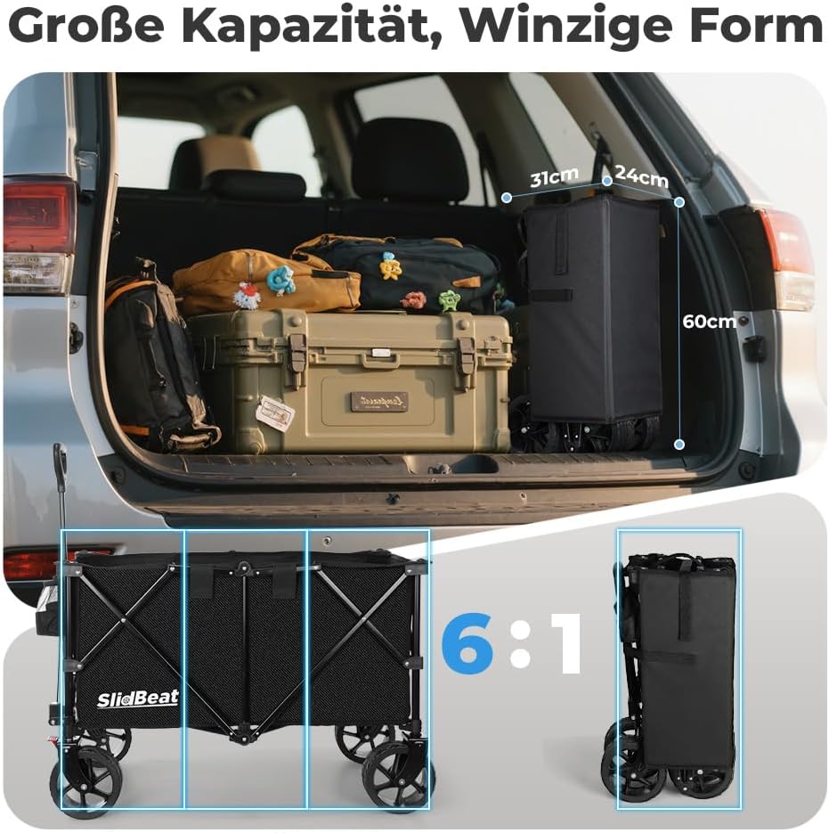 Thumbnail 6 de SLIDBEAT XXL Bollerwagen Faltbar 220L/200kg – All Terrain Klappwagen mit Bremsen und verstellbarem Griff