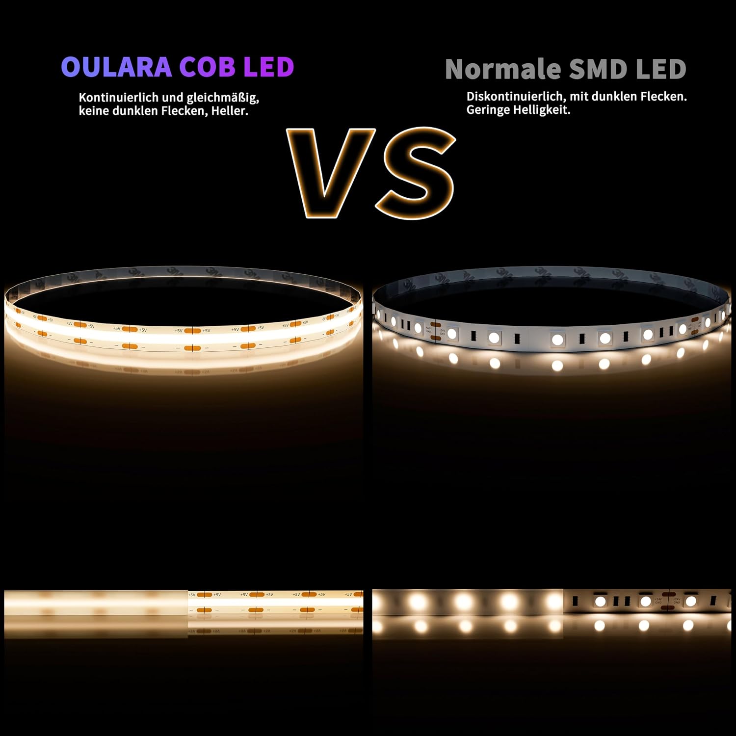 Thumbnail 6 de OULARA USB COB LED Streifen 5V (4000K, 3 m) dimmbar mit Speicherfunktion – warmweiß/natürliches Weiß