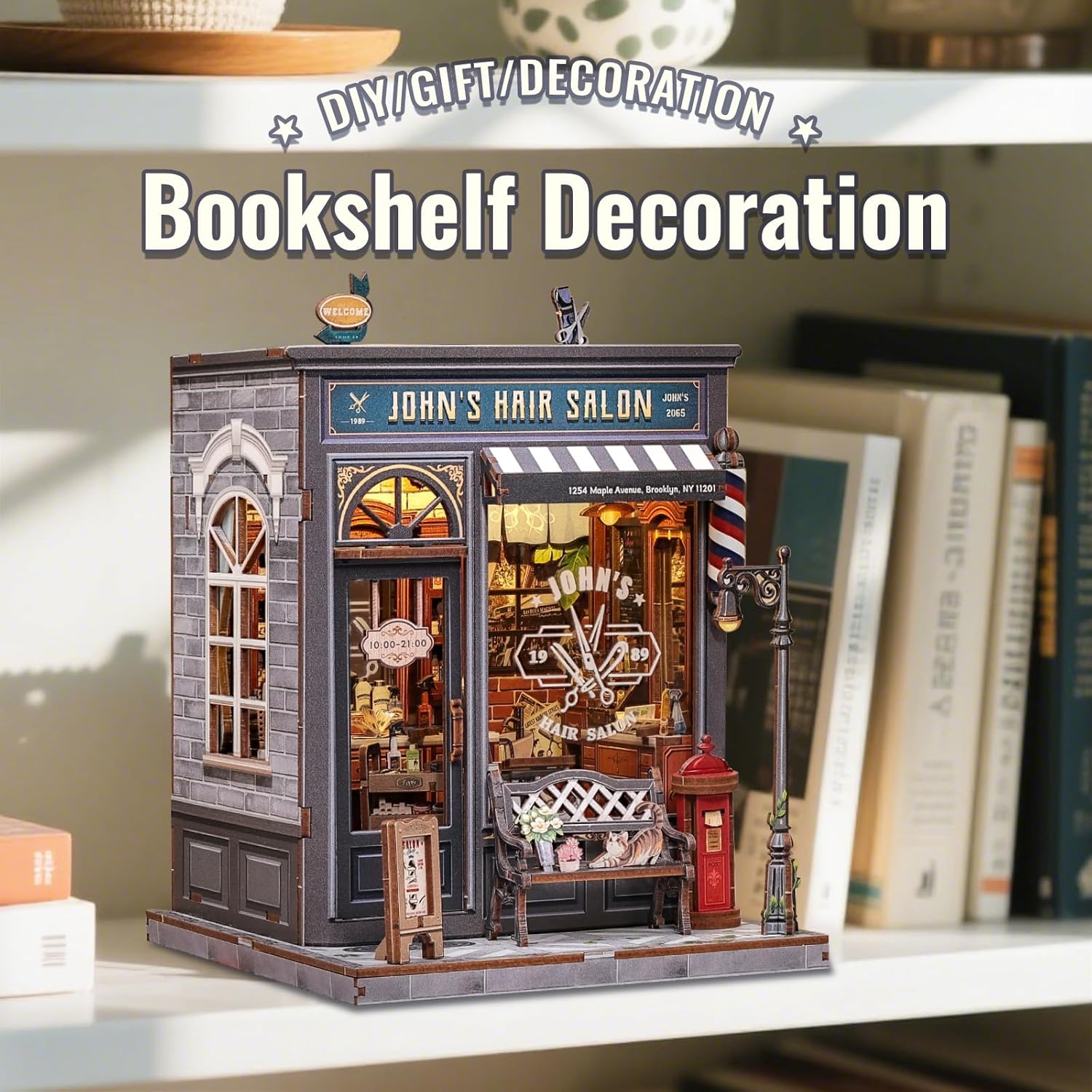 Thumbnail 2 de CUTEBEE Book Nook Kit „John's Hair Salon“ – Miniatur-Puppenhaus mit LED-Beleuchtung & 3D-Holz-Puzzle