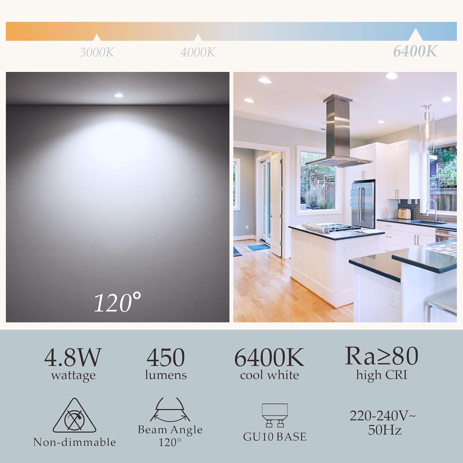 Thumbnail 1 de sanlumia 10 x 5W GU10 LED spotlight bulbs (450lm, 120° beam) – non-dimmable cool white 6400K