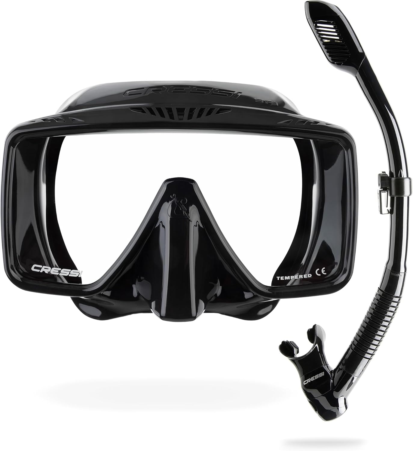 Detalle de Cressi dal 1946 SF1 & Dry Combo: Maschera Frameless Quadrata + Snorkel Dry per immersioni e snorkeling