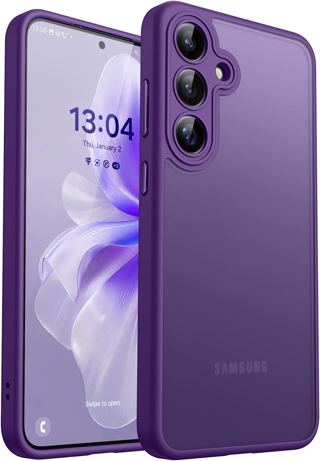 Detalle de CANSHN Cover Opaca per Samsung Galaxy S25 (6.2 Pollici) – protezione completa della fotocamera, body opaco e viola profondo