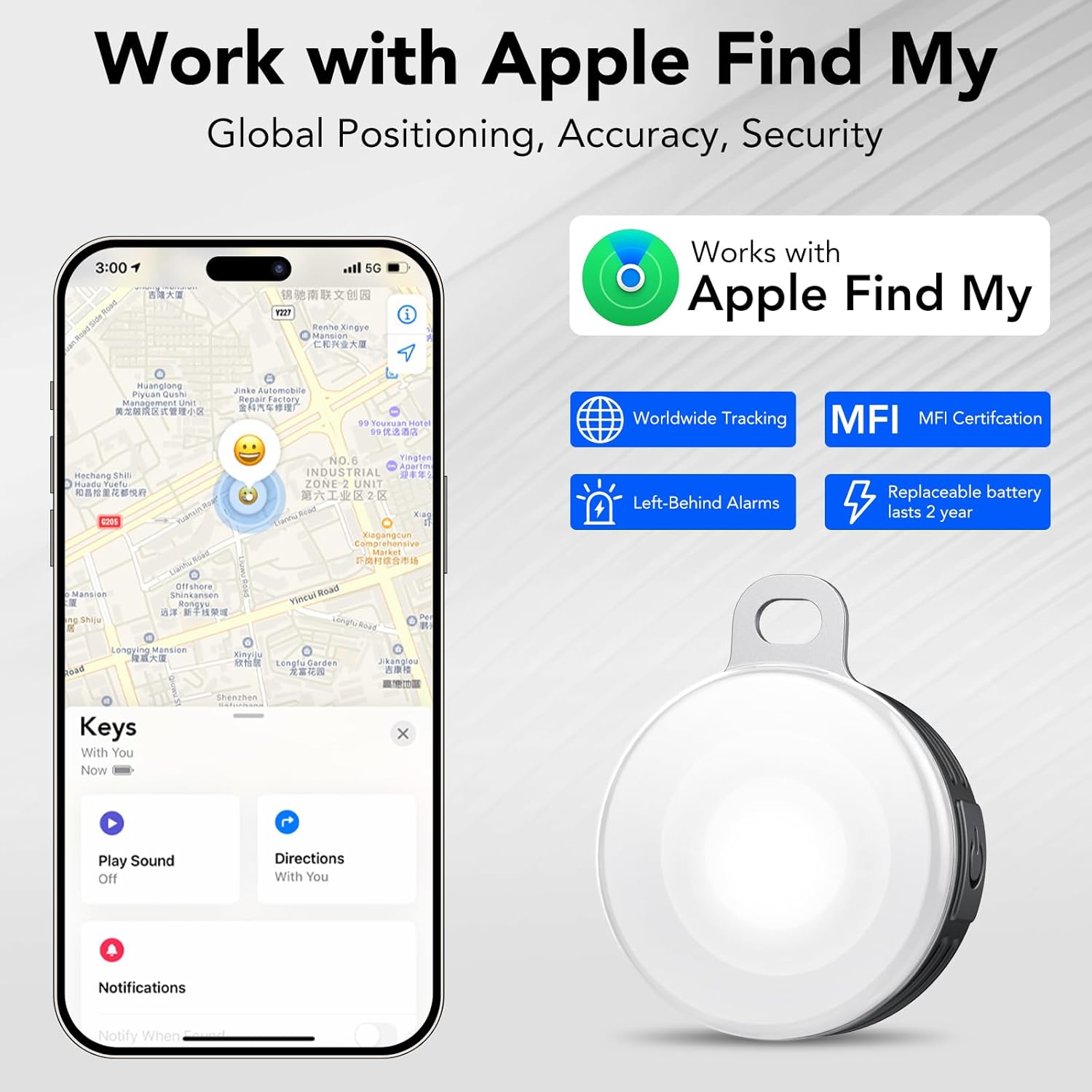 Thumbnail 1 de 2-in-1 Air Tracker Tags-2Pack: Bluetooth Item Locator with USB-C Light for iOS Find My – IP68 Night Light Companion