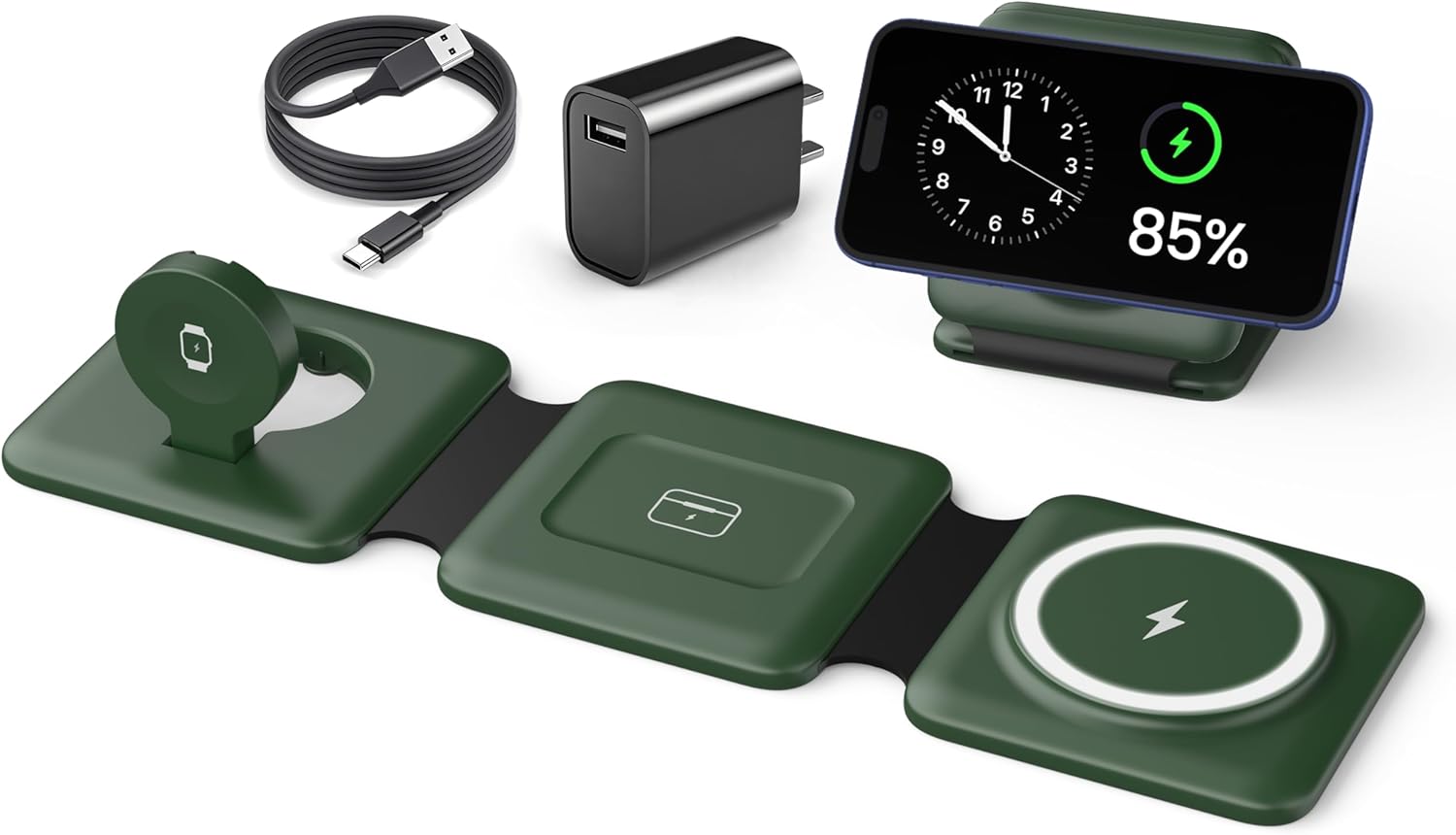 Detalle de Iseyyox 3-in-1 Wireless Charger Station (Foldable Travel Dock) for iPhone, Watch, and AirPods