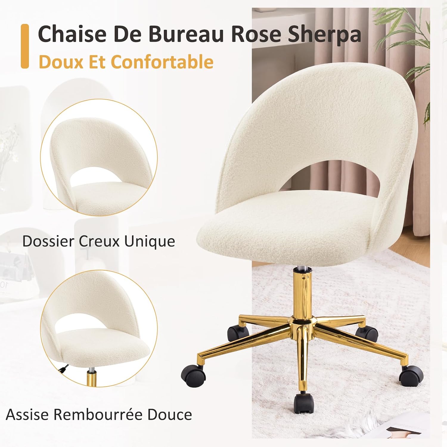 Thumbnail 4 de Hellove Chaise de Bureau Chaise Coiffeuse Velours Rose