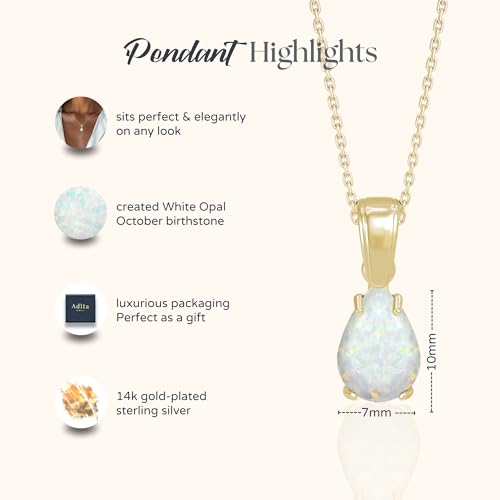Detalle de ADITA GOLD White Opal Pendant Birthstone Necklace for Women, Gold Plated