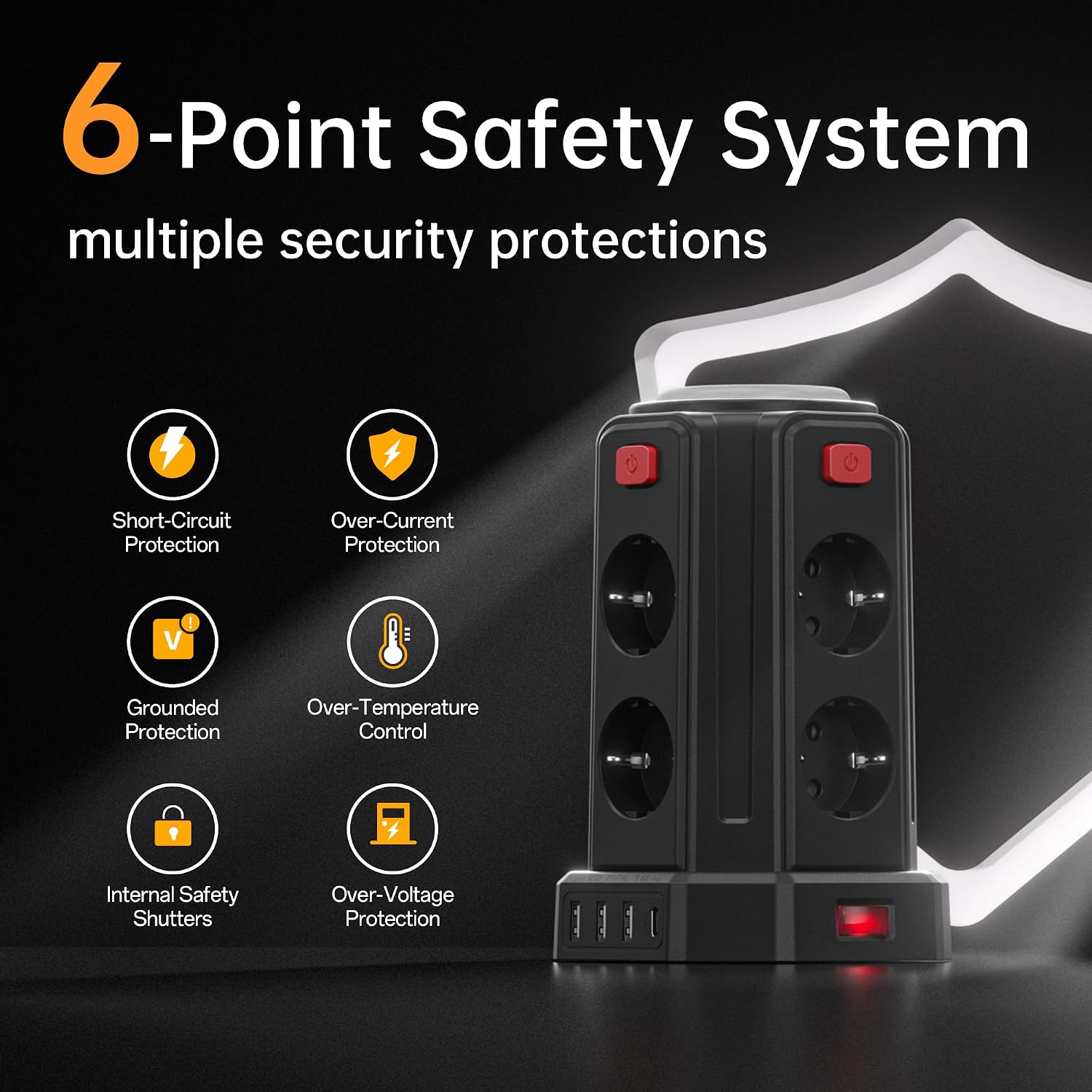 Detalle 1 de Steckdosenleiste mit 4 USB und Licht, 16A