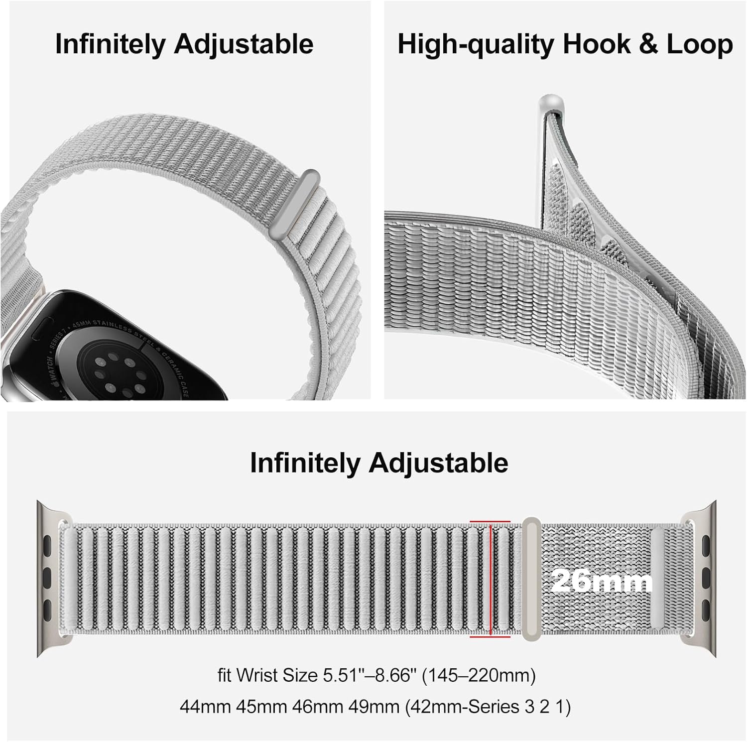 Detalle 2 de OMECKY Sport Band for Apple Watch (46mm/44mm/49mm) Nylon Stretchy Loop — Breathable, All-Day Comfort
