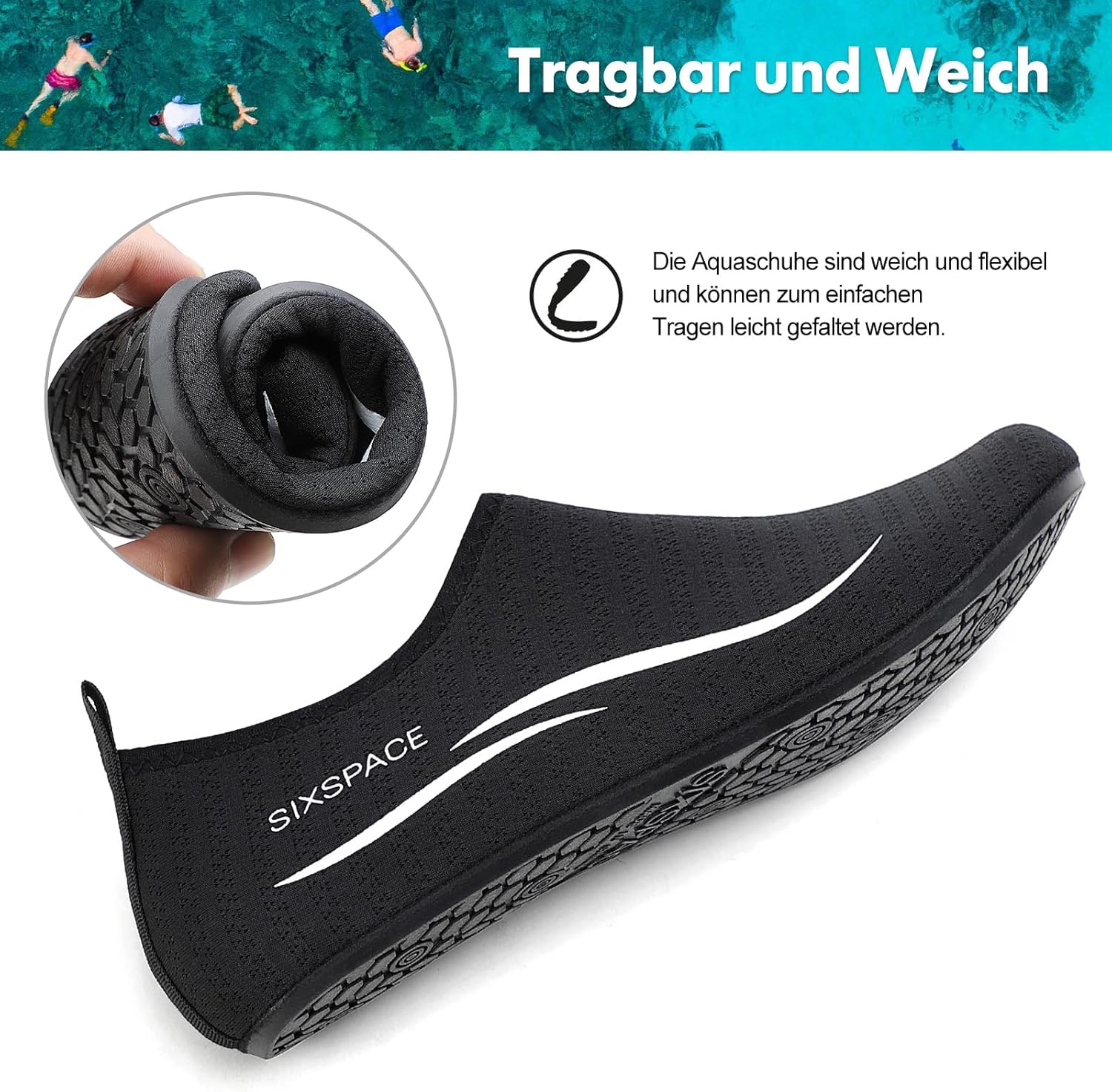 Detalle 2 de Sixspace Badeschuhe Wasserschuhe – Schnelles Trocknen, atmungsaktiv & rutschfest, für Herren & Damen (Gr. 34–47)