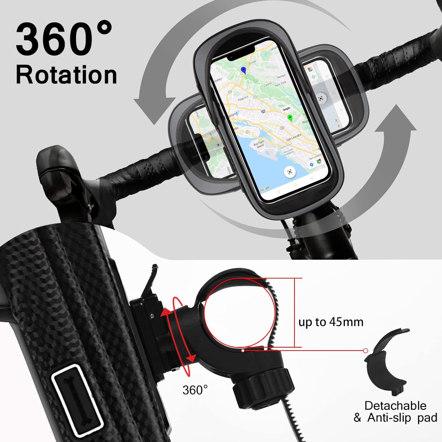 Thumbnail 3 de Vitalismo Bike Phone Holder Waterproof 360° Rotation Handlebar Bag (Hard Shell, Touchscreen, up to 7 inches) – Grey