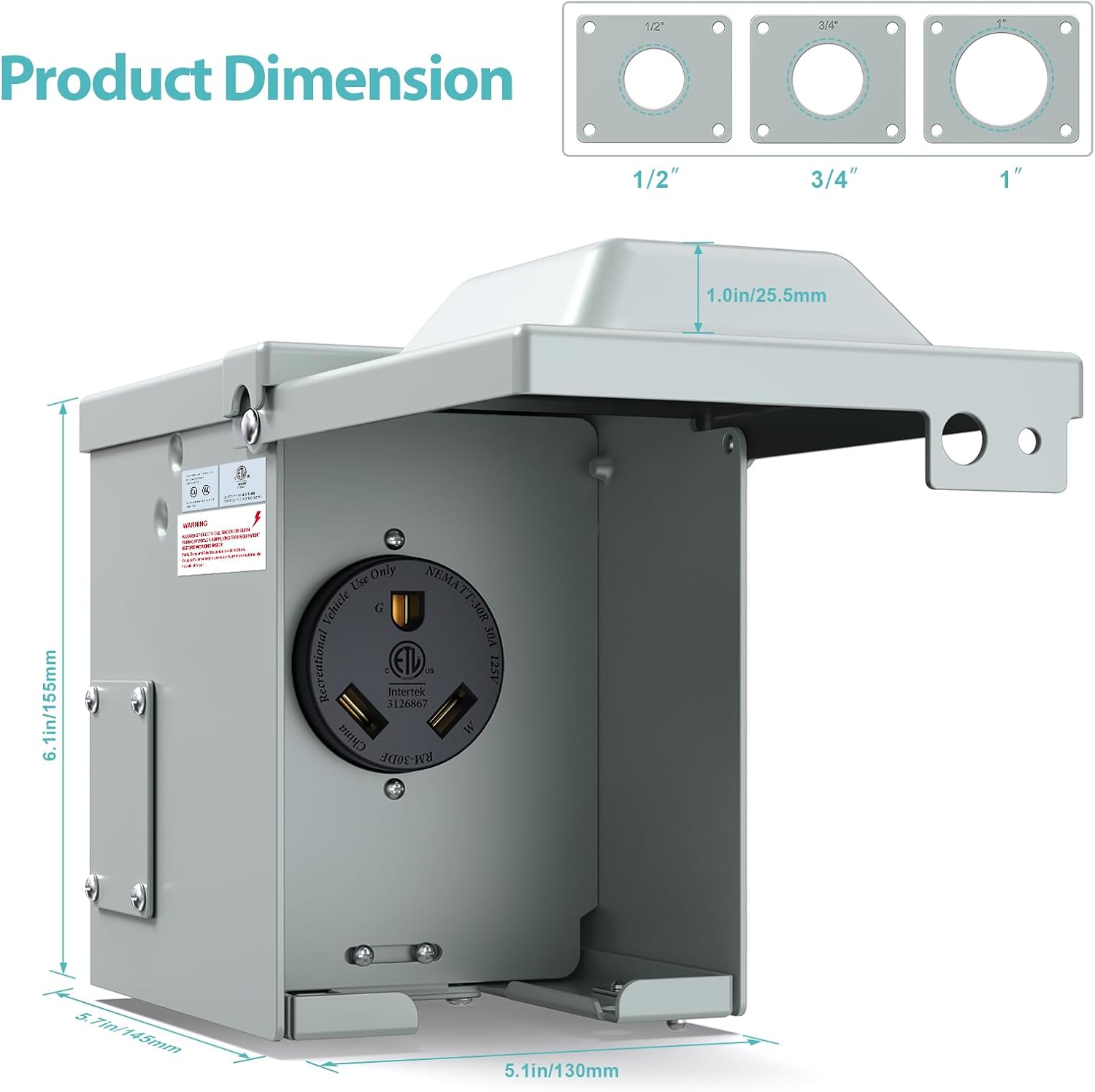 Detalle 2 de WEBANG RM30DFPB 30 Amp RV Outlet Box, Lockable, Rainproof, NEMA TT-30R
