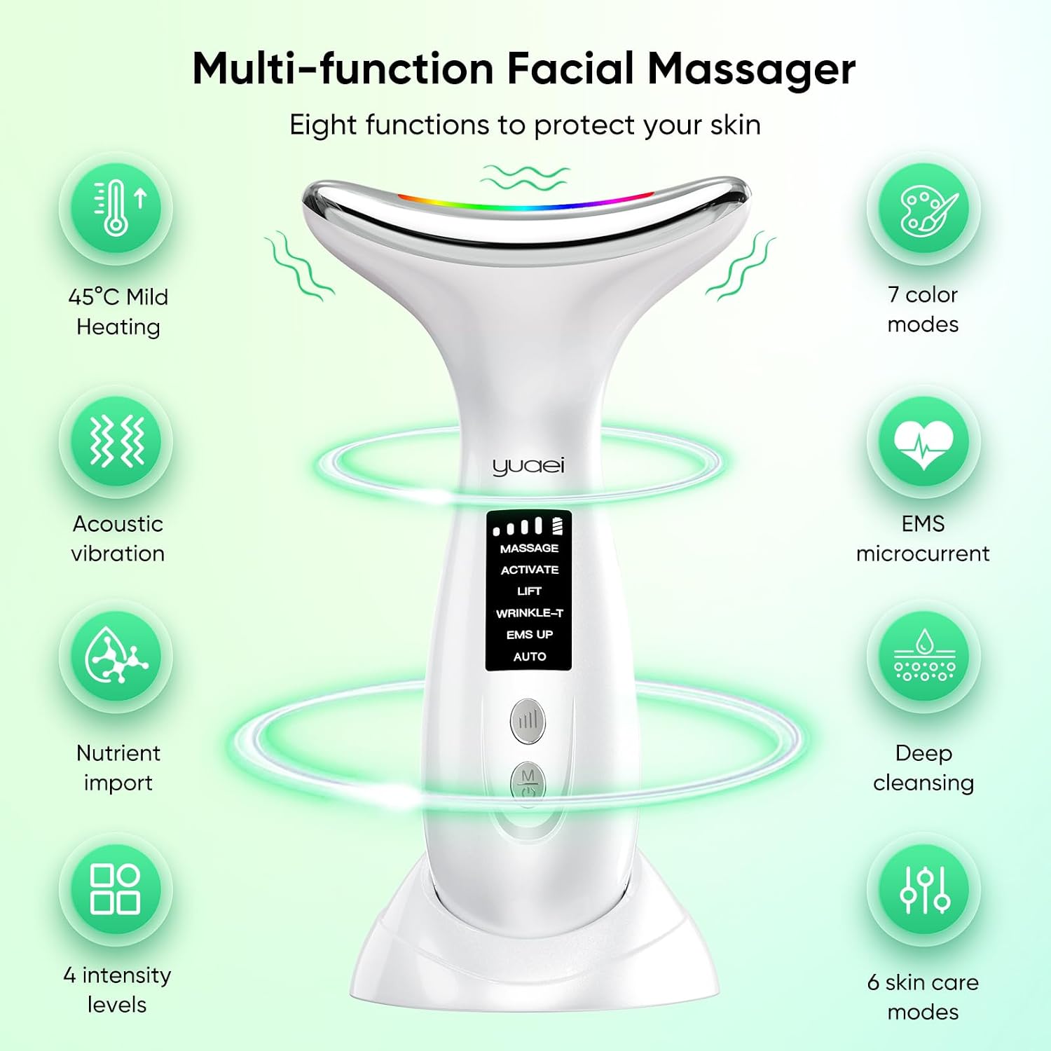 Detalle de Face Massager Facial Device Lift: 6-Mode Skin Tightening with 7-Colour LED and 45°C Heat