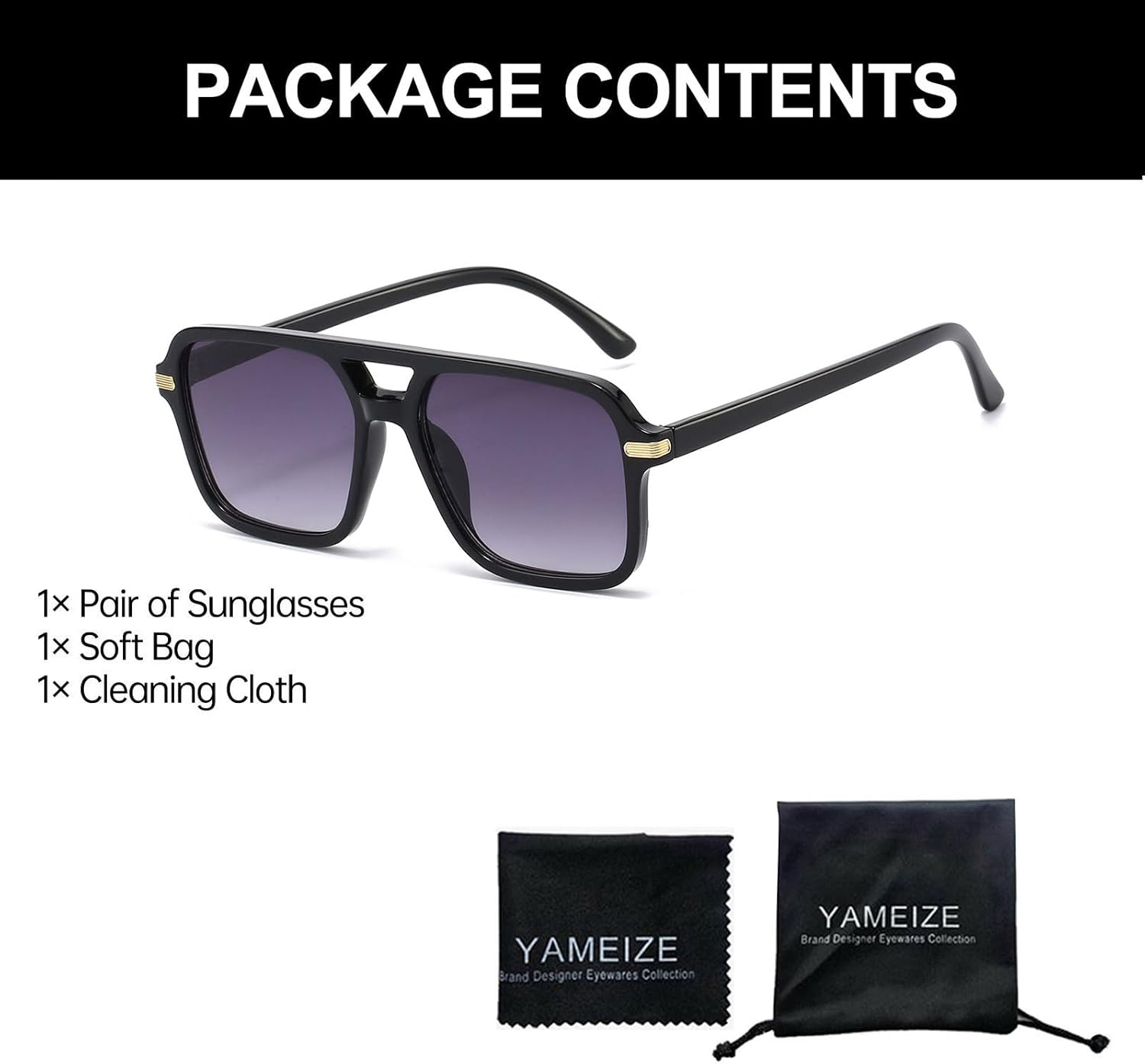 Thumbnail 2 de YAMEIZE 70er Rechteck Sonnenbrille mit Doppelbrücke – UV400, polarisiert, Vintage Pilot Stil