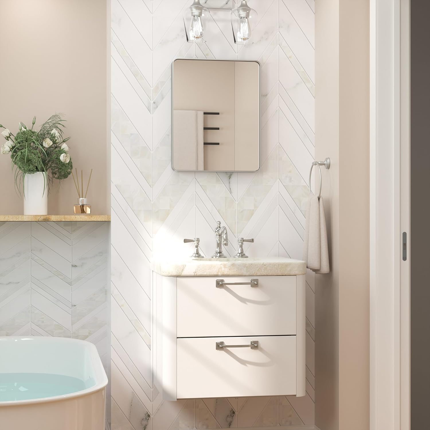 Detalle 2 de Keonjinn 24 x 30 Brushed Nickel Vanity Mirror