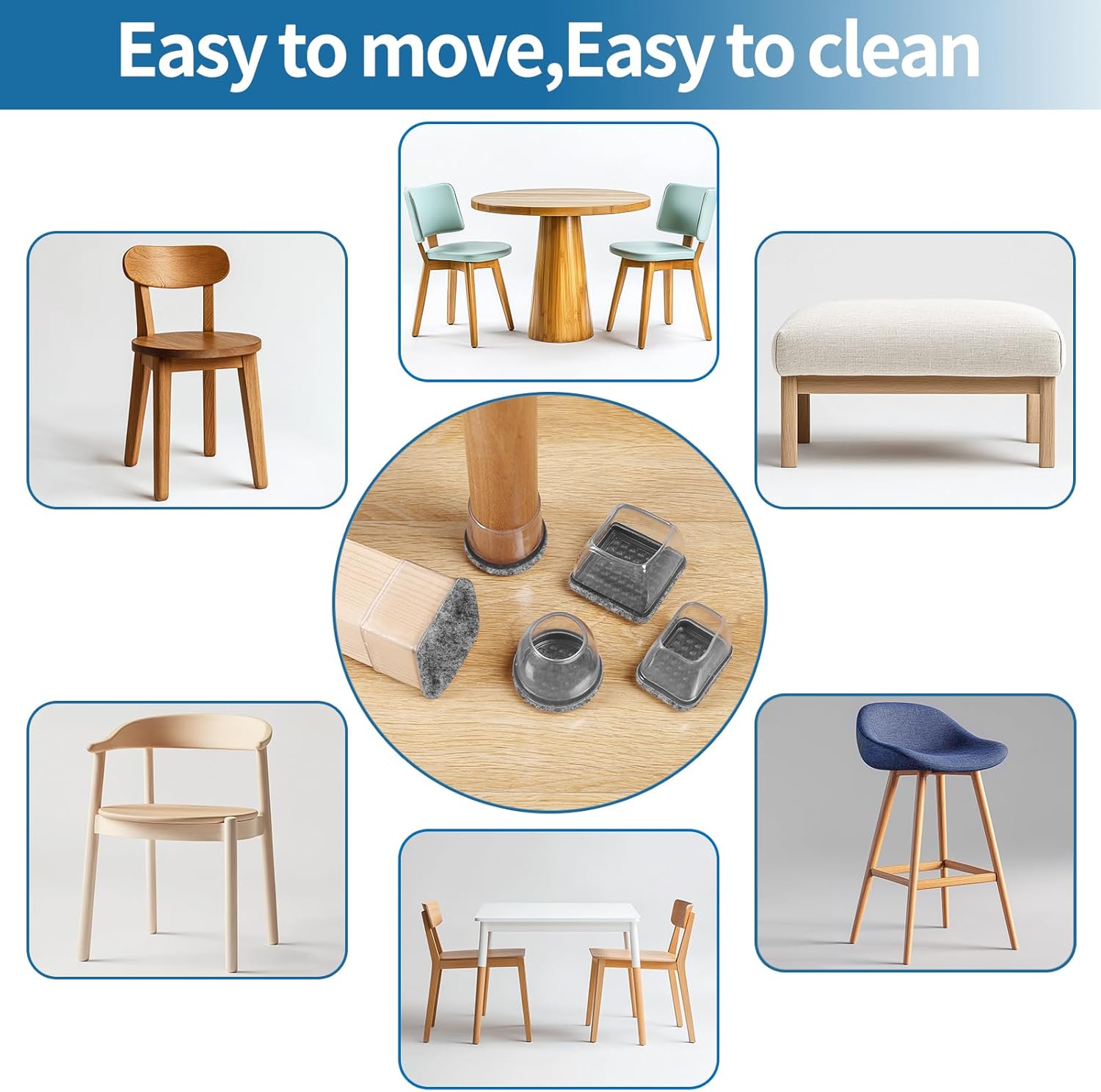 Thumbnail 4 de Ezprotekt 16er Silikon-Bodenschoner für Stuhlbeine (grau) mit umwickeltem Filz, für Ø 21–28 mm