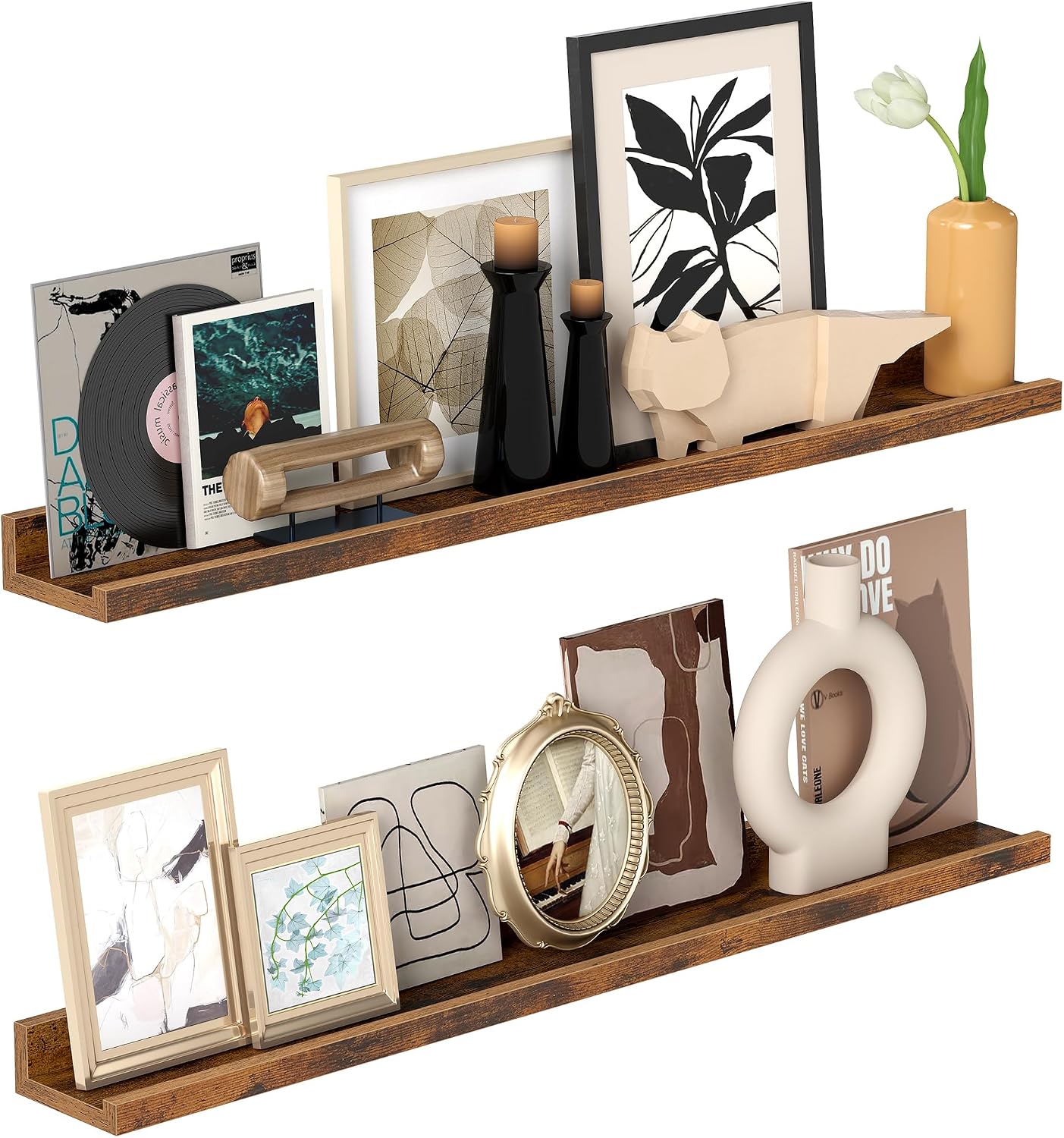 VASAGLE LWS084K01 Floating Wall Shelves, Set of 2, 80 cm, Vintage Brown