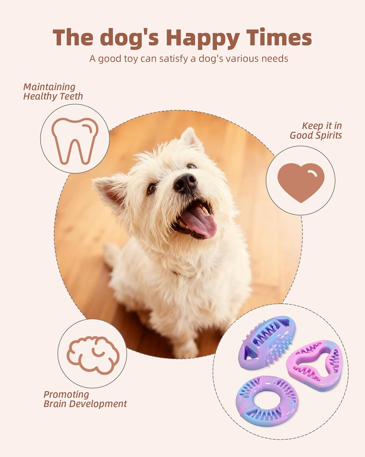 Detalle de ETIALURE Pink Puppy Teething Toys: Oval Rubber Chew & Treat Dispenser for Small Dogs