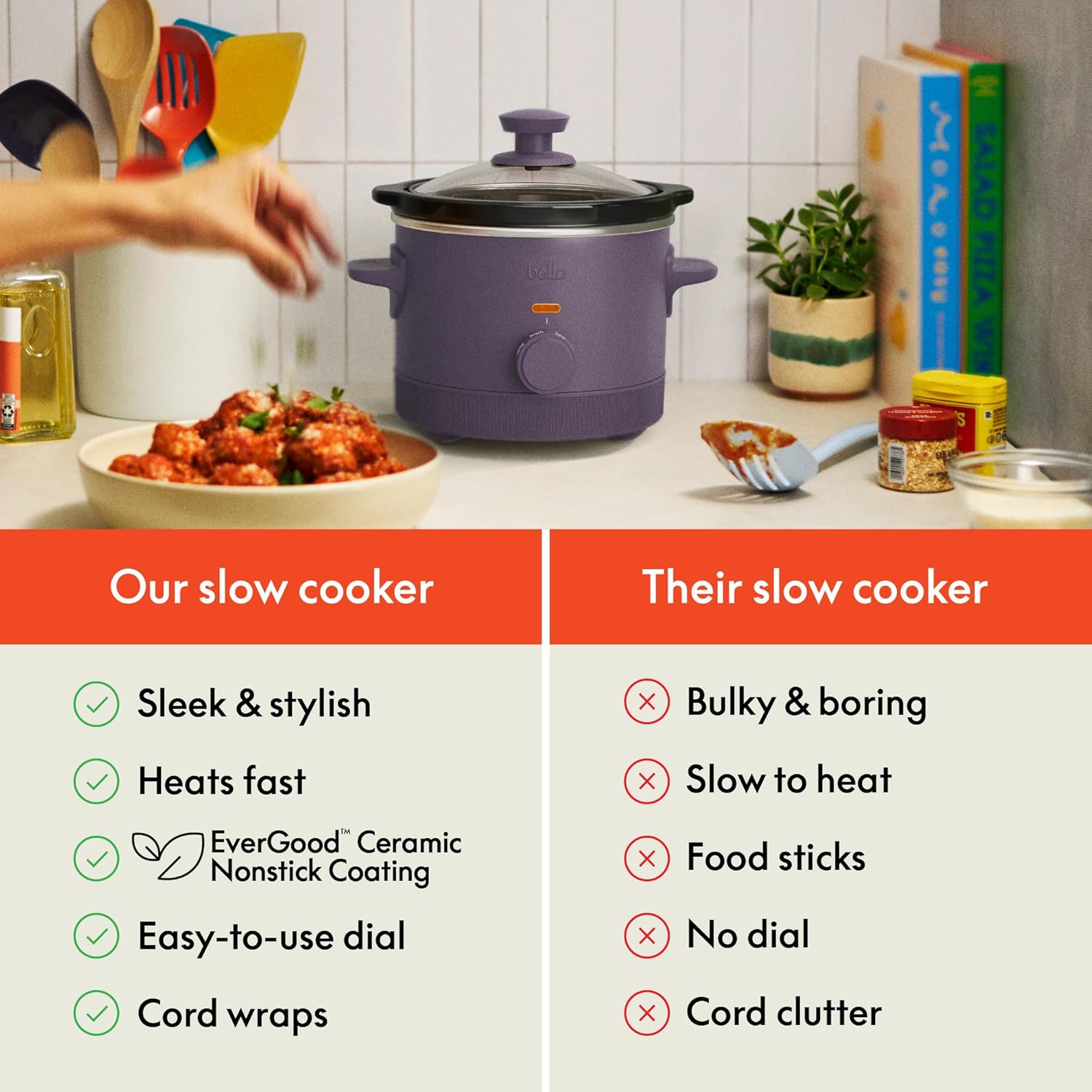 Thumbnail 6 de bella 1.5 Qt Slow Cooker with 3 Heat Manual Control (Ceramic Nonstick) — Plum