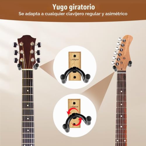Detalle de LINRAX GH2: Colgadores de pared para guitarra (2 unidades) en madera dura