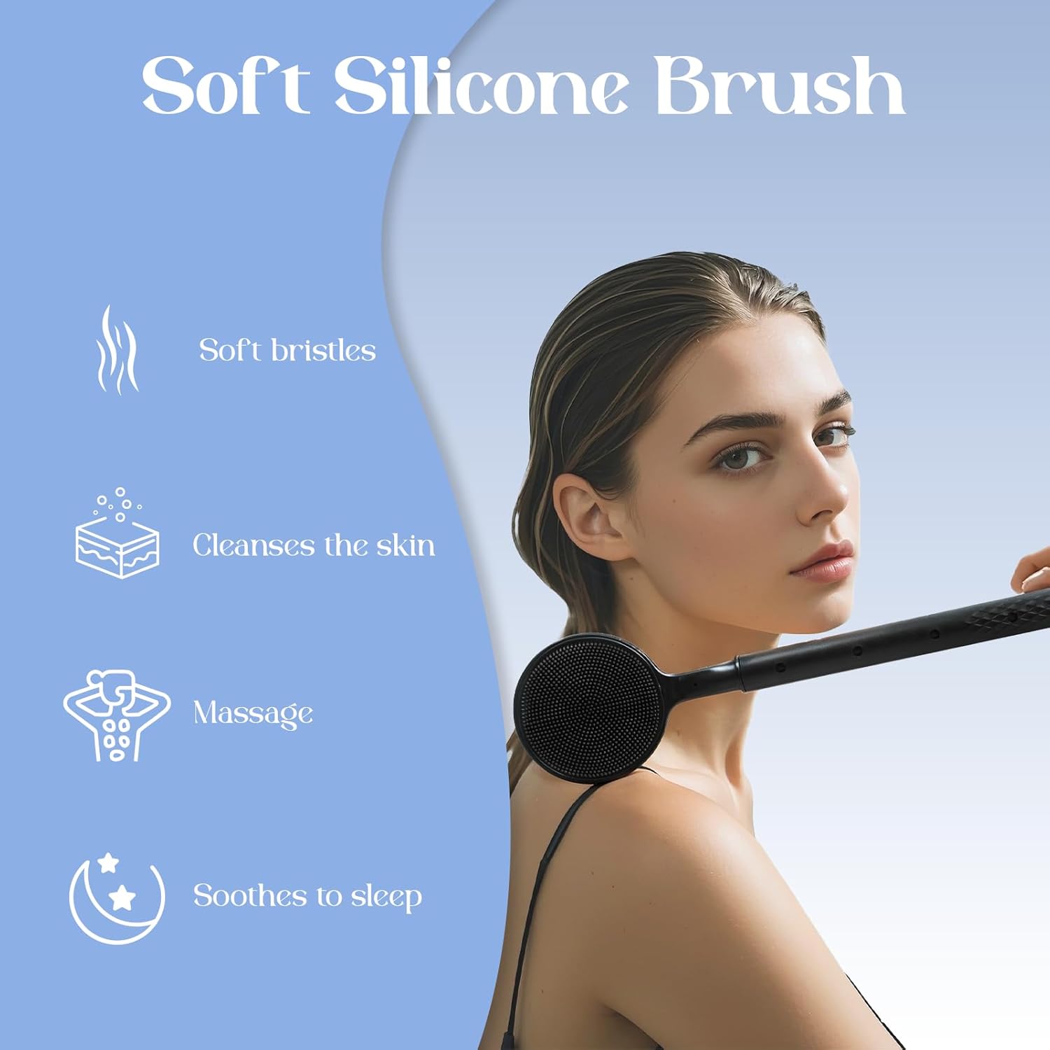 Detalle 2 de Wiseten Silicone Body Scrubber 15.7–23.6" extendable