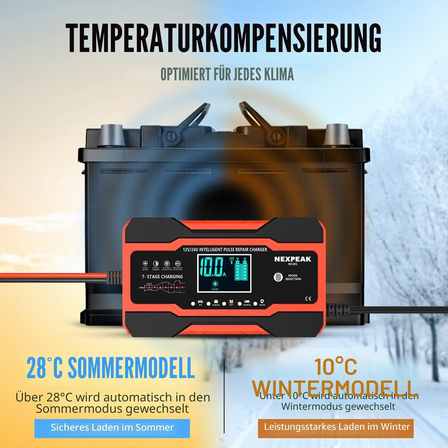 Thumbnail 4 de 10A Autobatterie-Ladegerät 12V/24V Smart Ladegerät für Auto