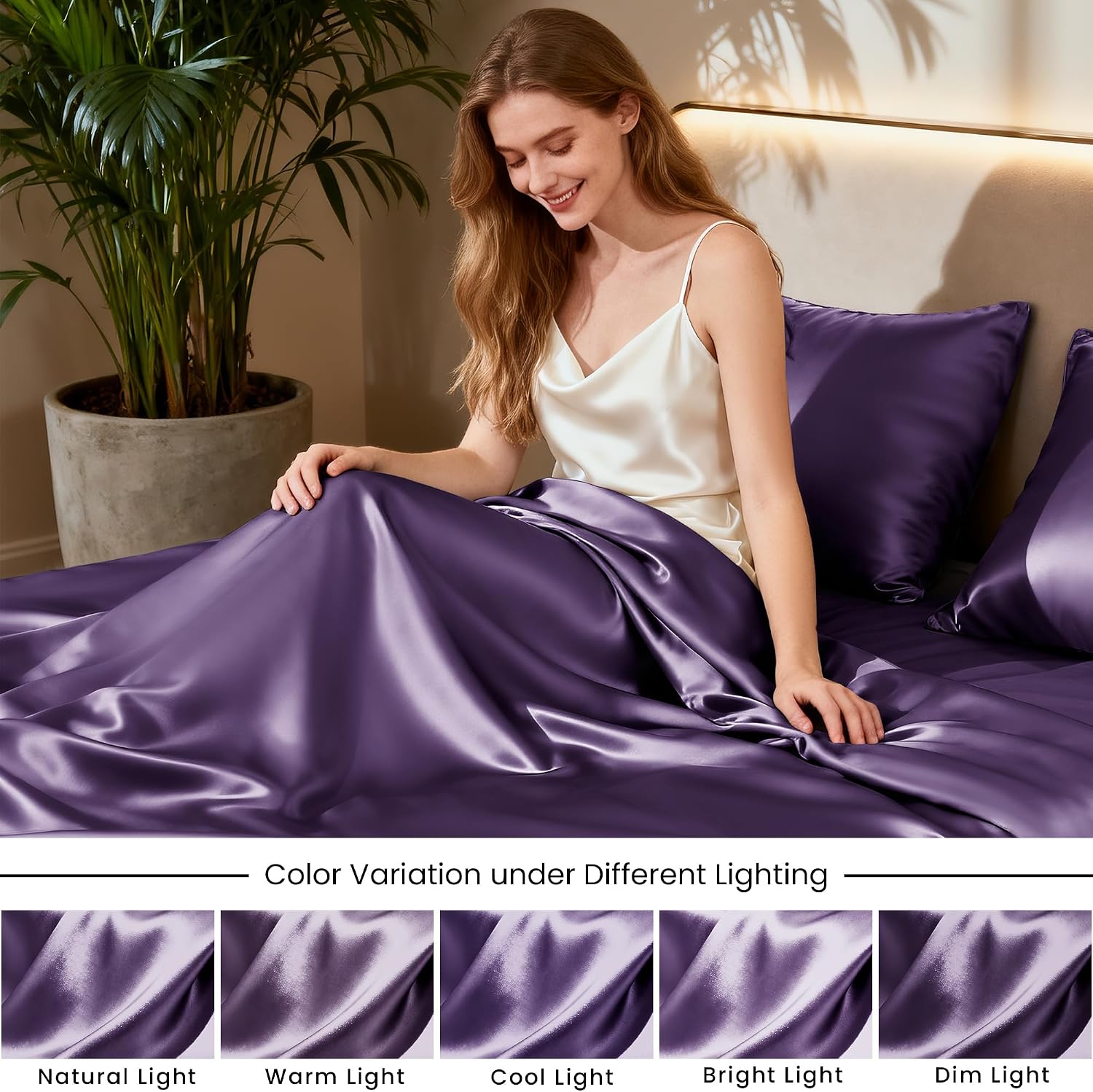 Thumbnail 6 de Love's cabin Satin Sheet Set Queen