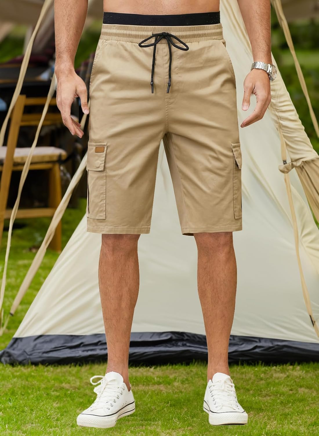 Detalle 2 de JMIERR Men's Casual Cotton Twill Cargo Shorts with Drawstring and 6 Pockets