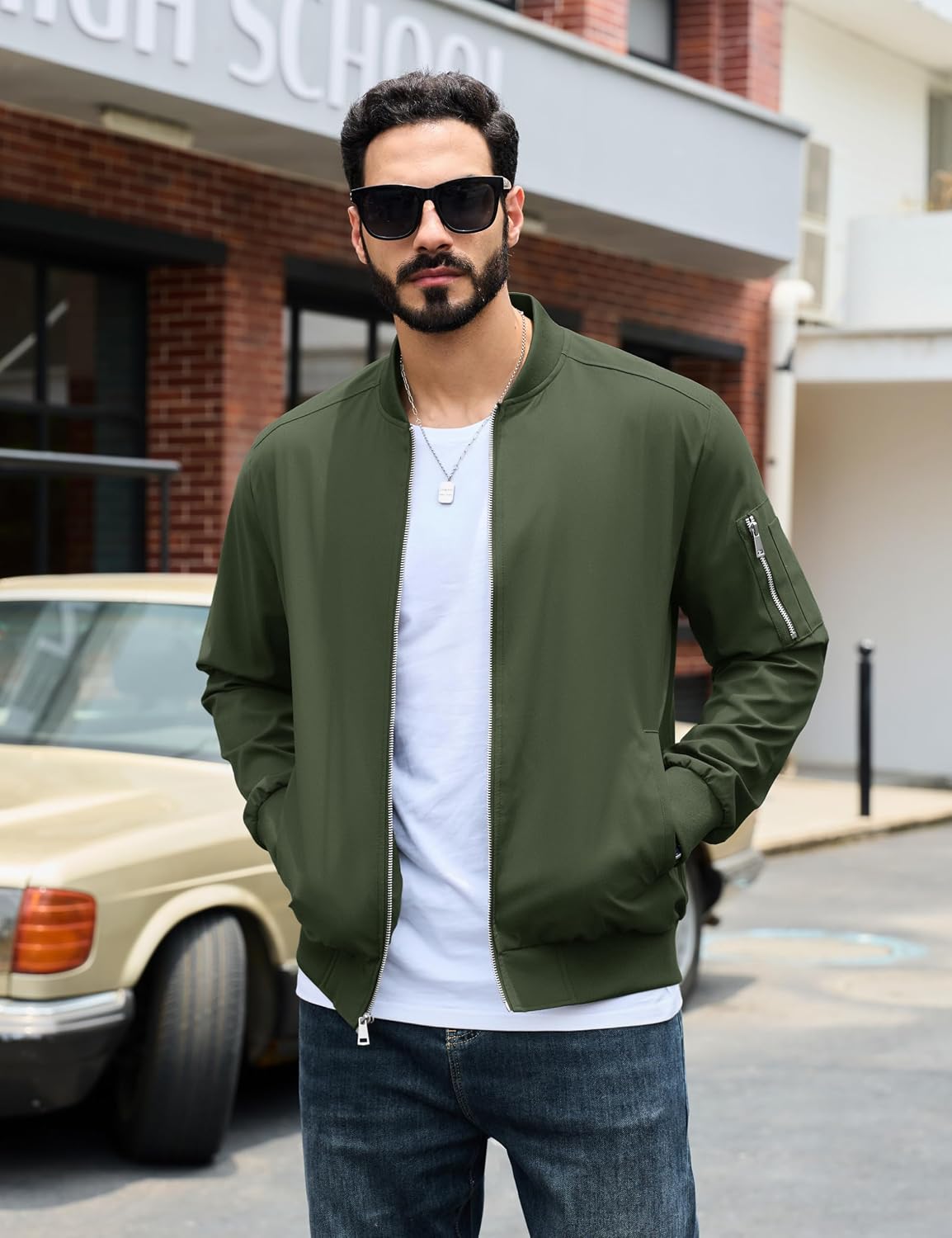 Detalle 2 de TACVASEN Men's Lightweight Jacket, Windproof Full-Zip Coat with Pockets