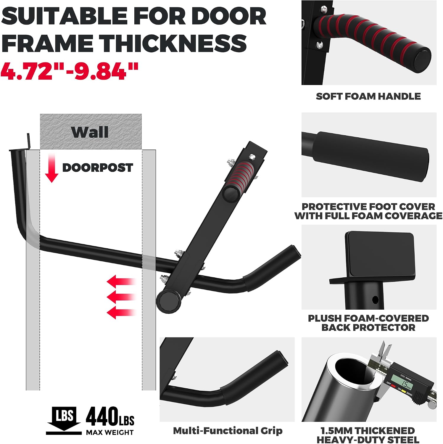 Detalle de ONETWOFIT Doorway Pull-Up Bar, 440 lb Capacity