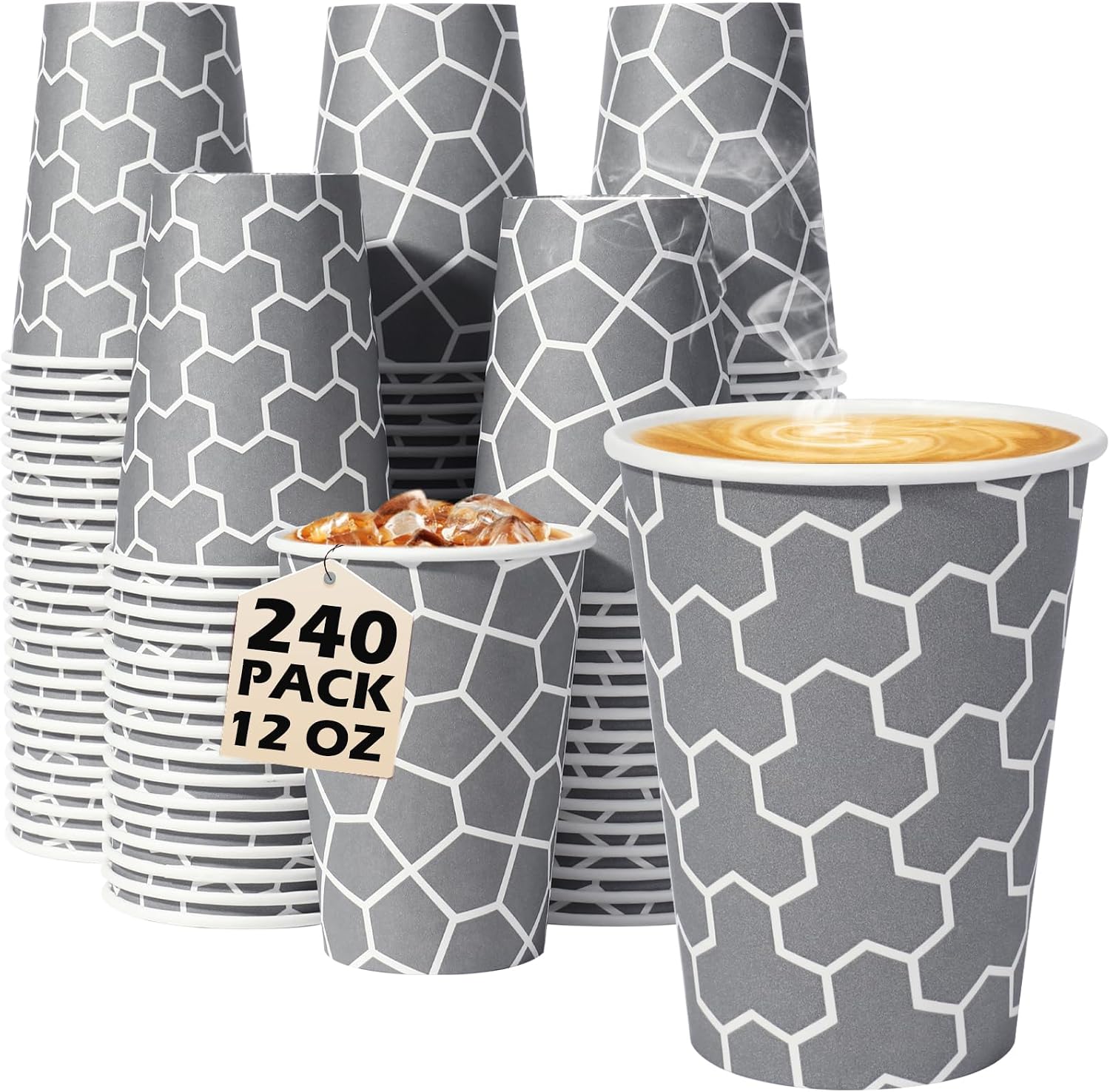 Detalle de Huifany 12 oz Paper Cups (240 Pack) – Disposable Insulated Cups for Hot and Cold Drinks