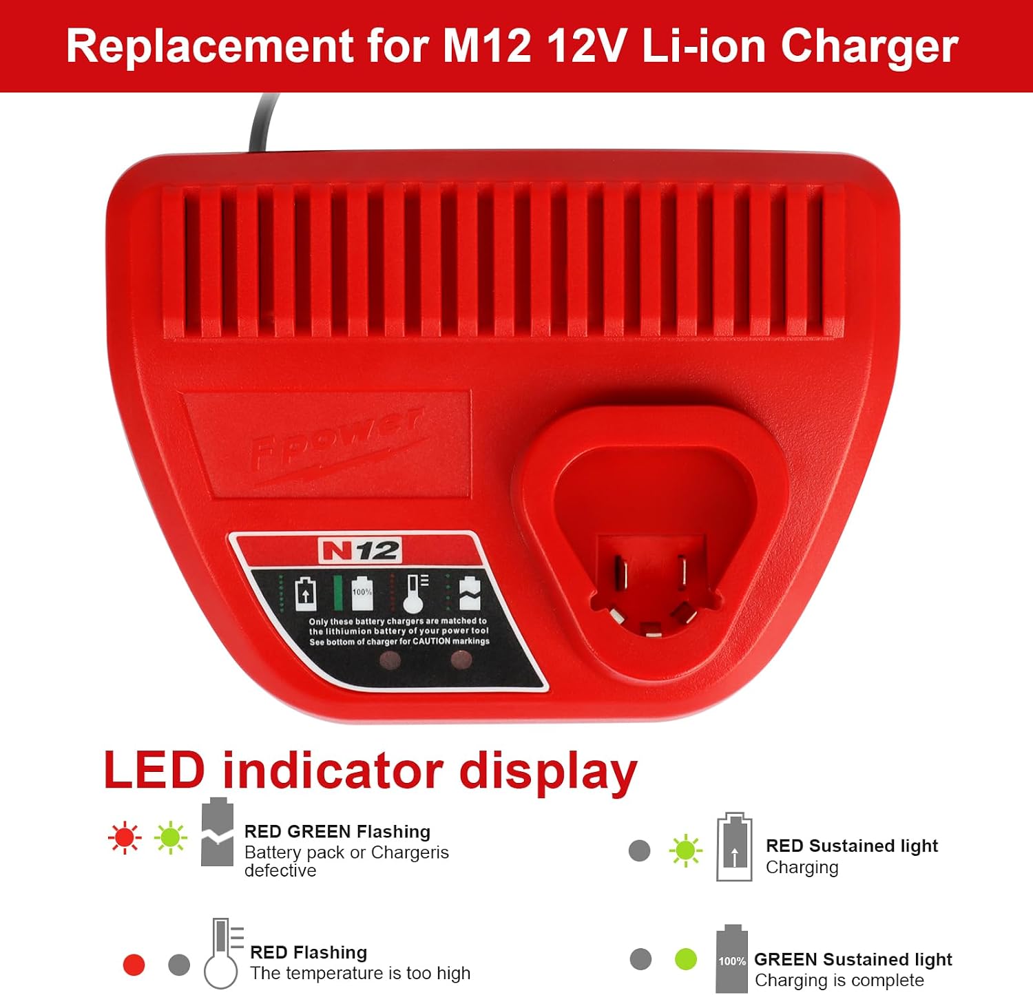 Thumbnail 6 de Kit Powarobor 2 batteries M12B3 12V 3,0Ah + chargeur 12V compatible Milwaukee M12 Li-ion