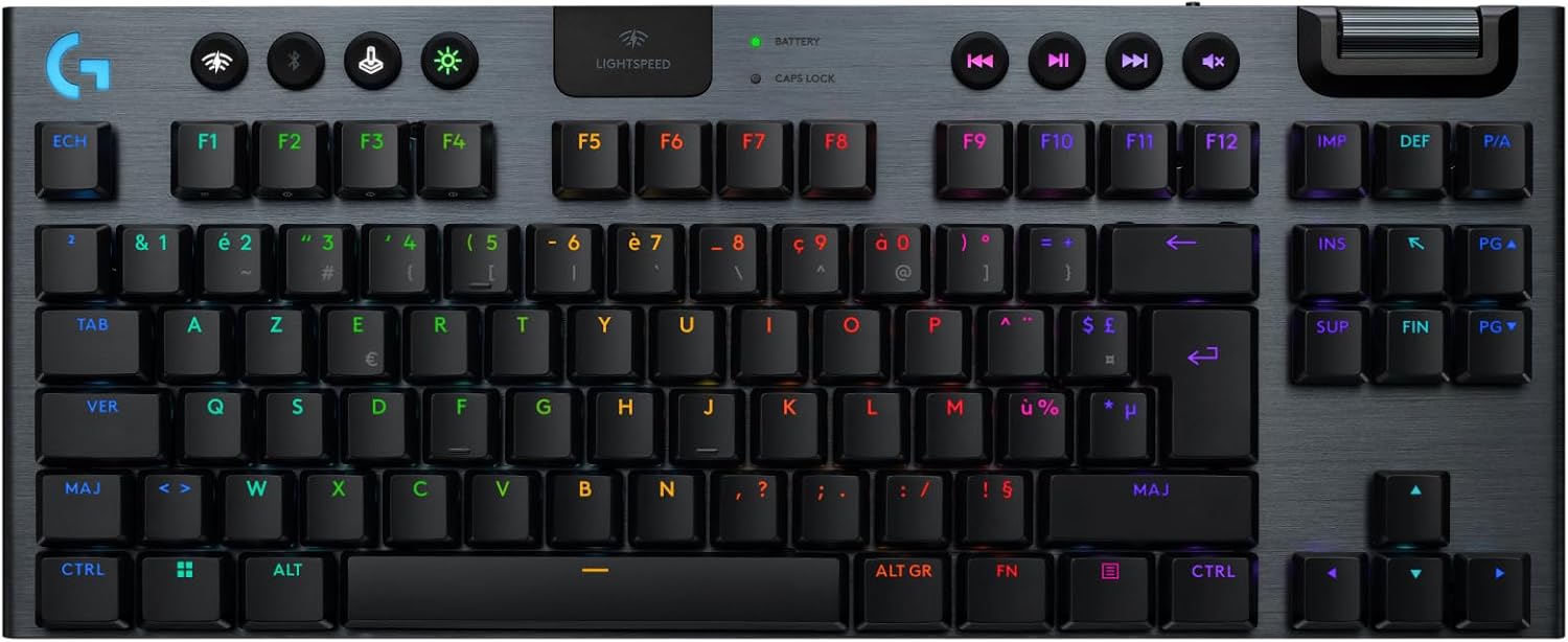 Detalle de Logitech G G915 X LIGHTSPEED TKL Clavier gaming sans fil ultra-plat, FRA AZERTY – GL Clicky Blue