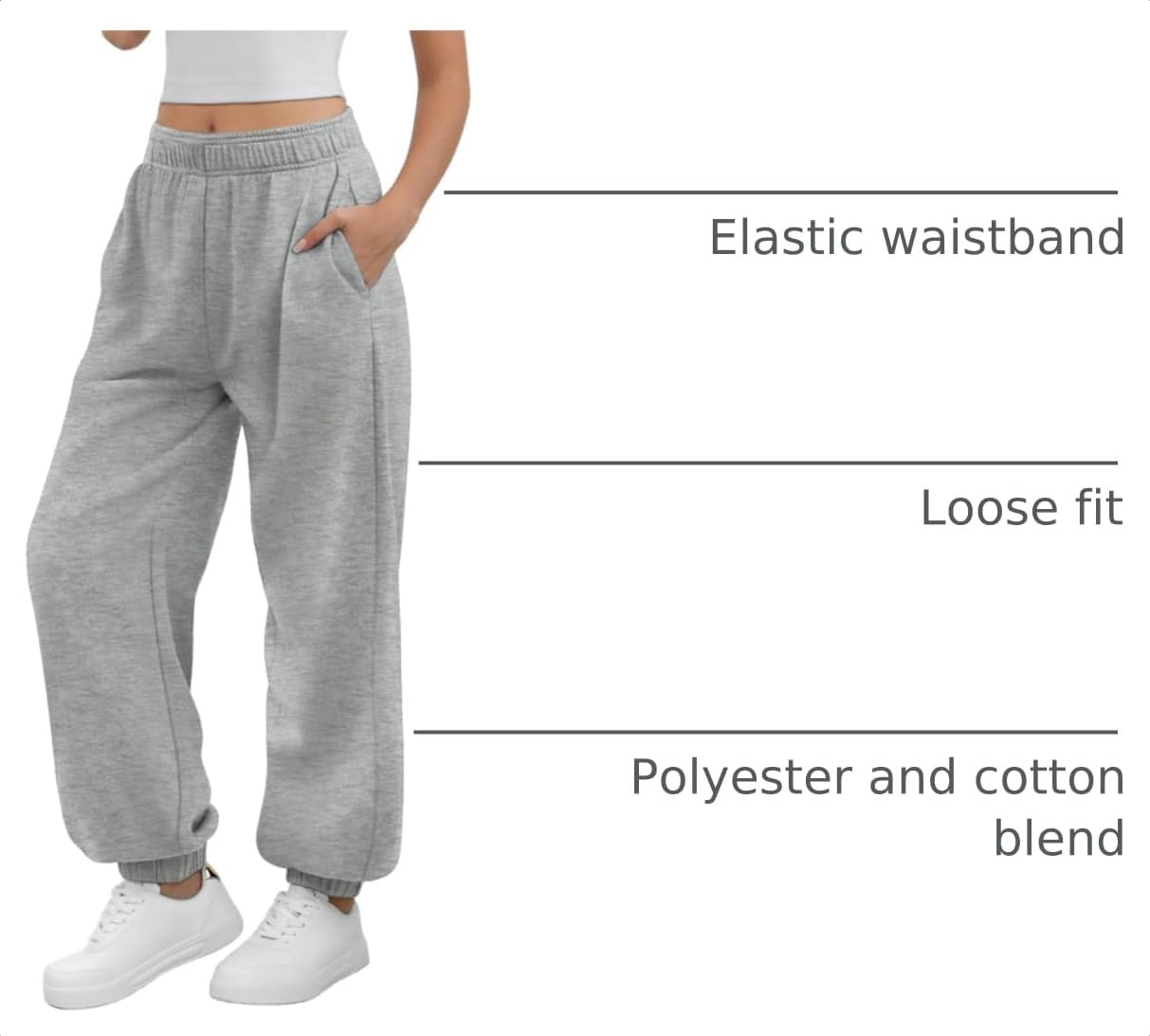 Detalle de ATHMILE Women’s High-Waisted Baggy Sweatpants with Pockets — Lounge & Workout Joggers
