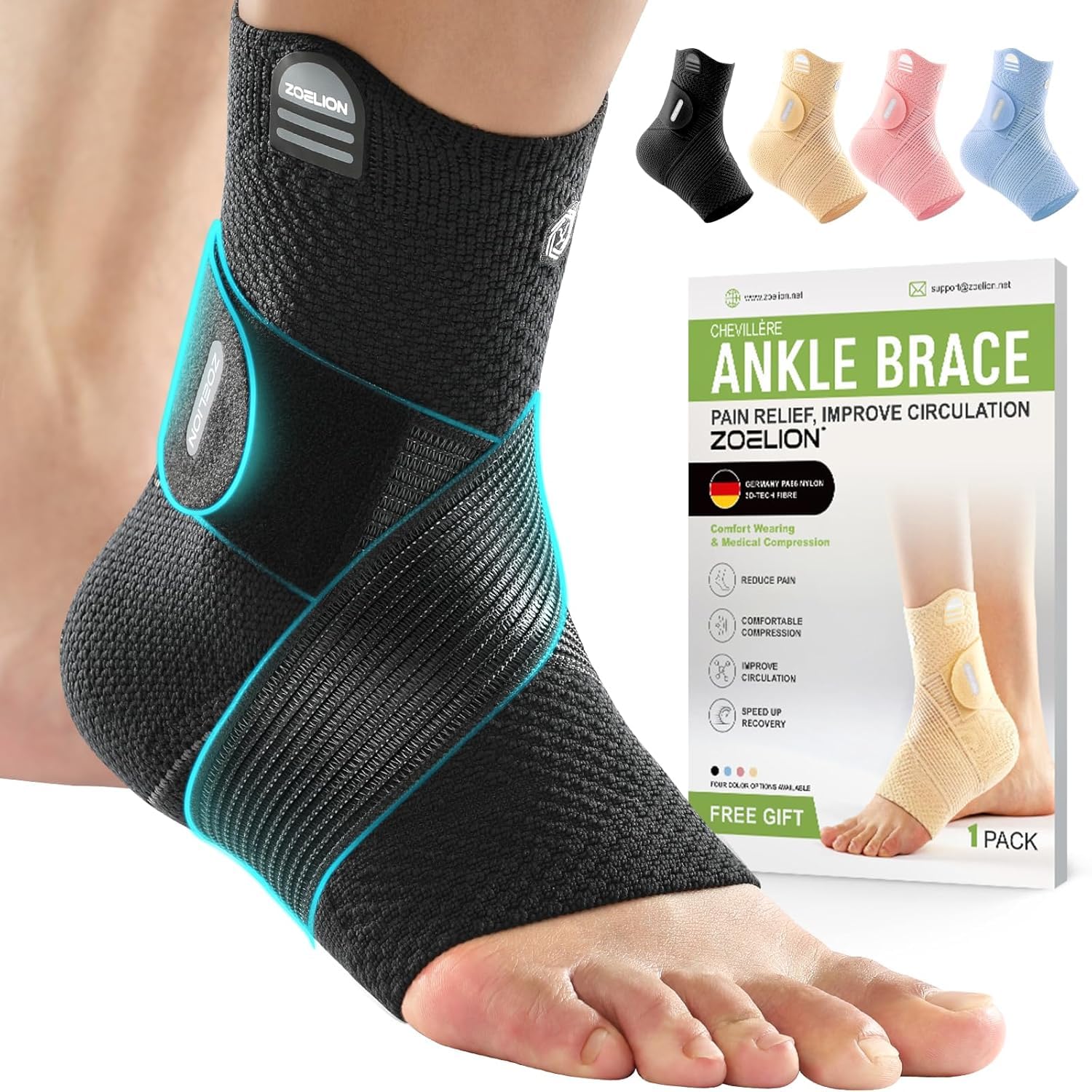 Thumbnail 6 de ZOELION Ankle Support with Removable Fishnet Strap: 3D Knit, Breathable Compression for Ligament and Achilles Care