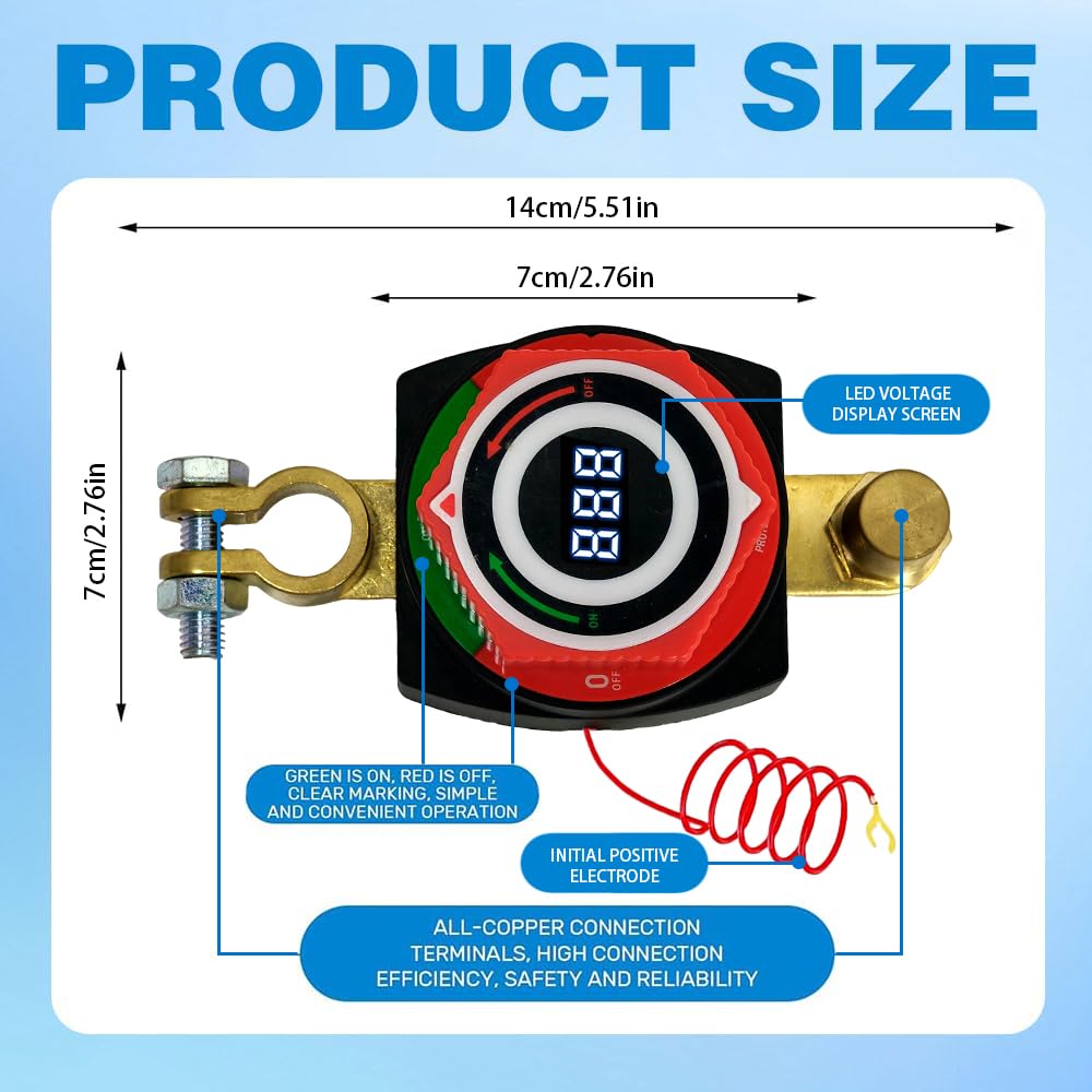 Thumbnail 1 de Batterietrennschalter mit Spannungsanzeige – DC 5–80 V Autobatterie-Hauptschalter mit Voltmeter