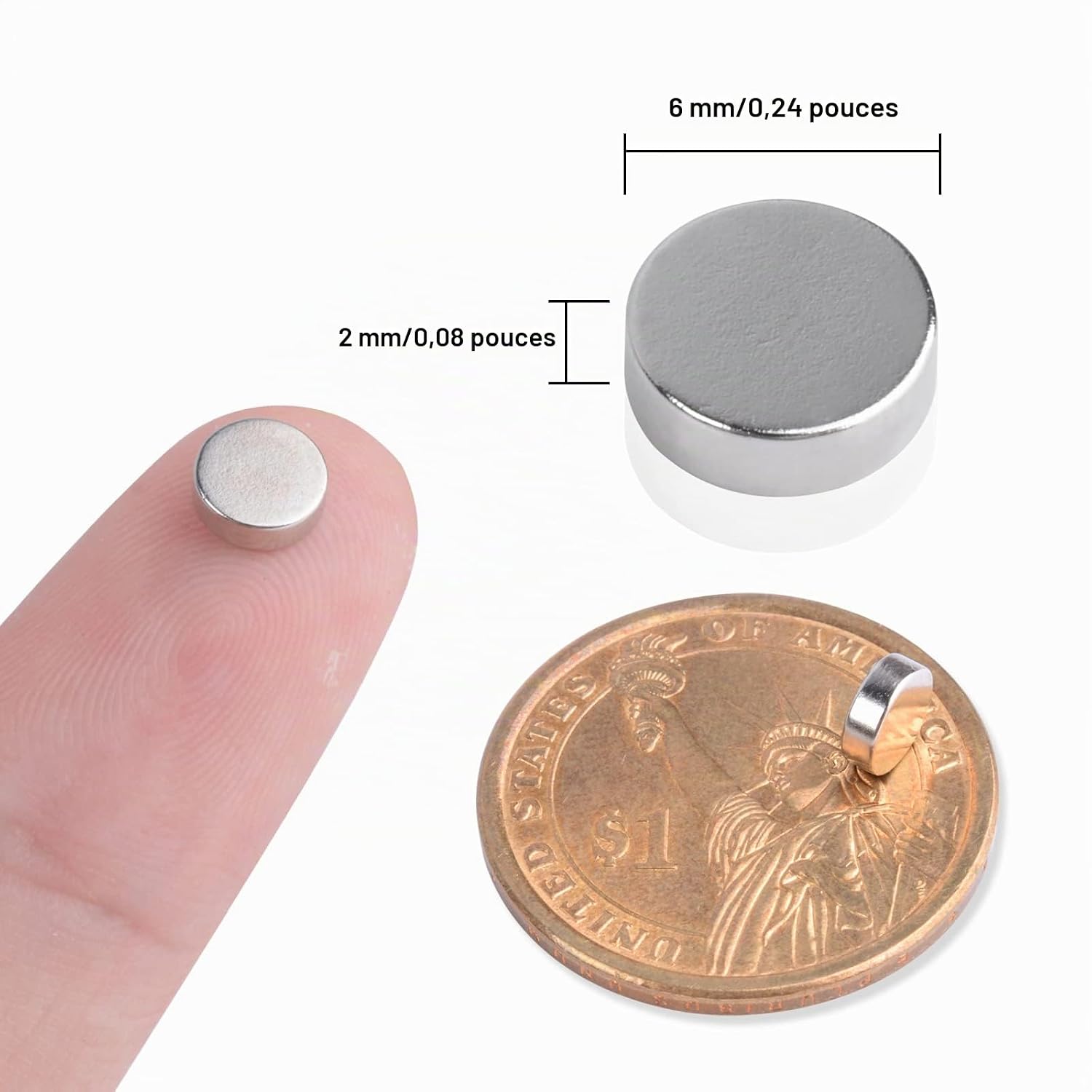 Detalle 1 de MIN CI 6 x 2 mm neodymiummagneten, rond en zilverkleurig, set van 40