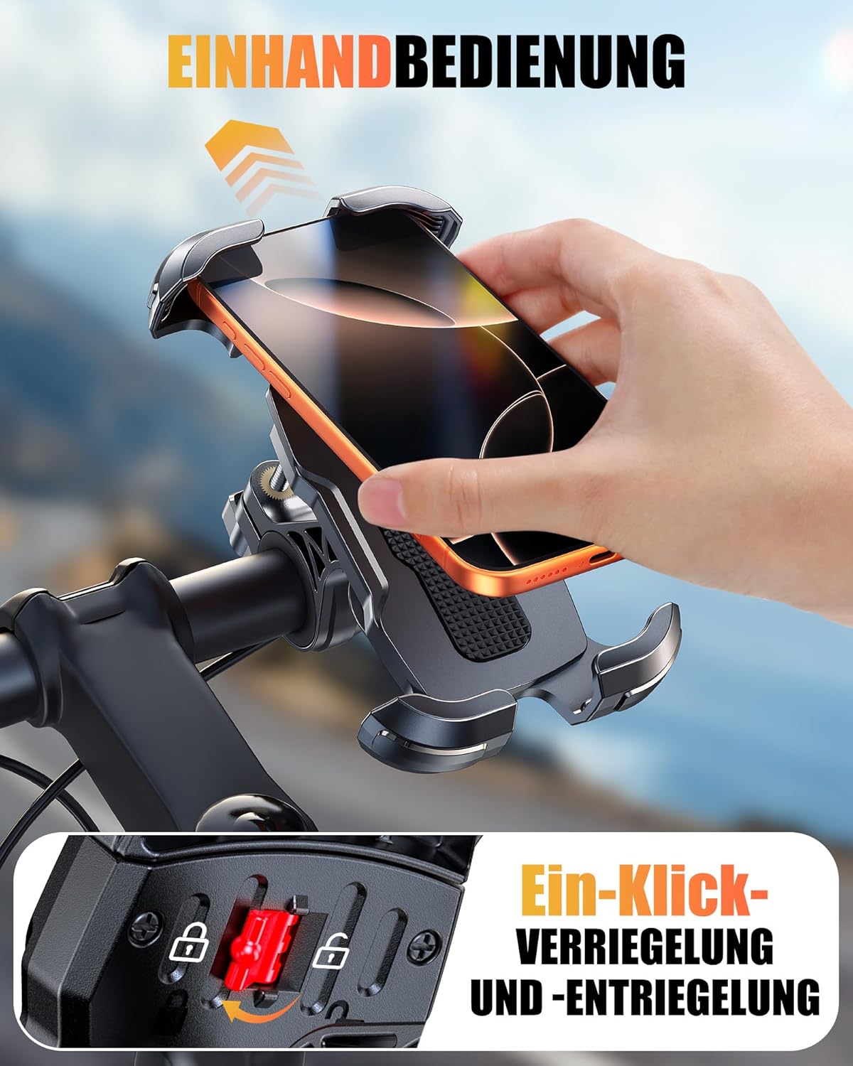 Thumbnail 1 de Glangeh Fahrrad-Handyhalterung mit Sicherheitssperre – 360° Drehbar, kompatibel mit 4,7–6,9 Zoll Smartphones