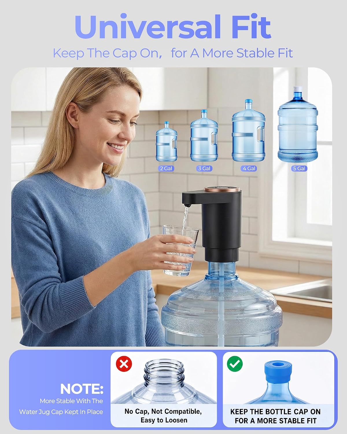 Detalle de Cozycharm Z02 Water Jug Pump, USB-C Rechargeable, Dual Motors