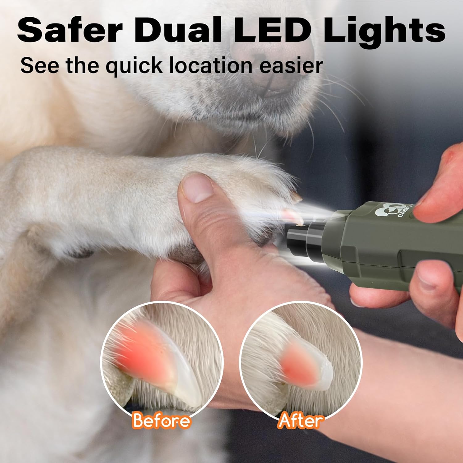Detalle de Casfuy Krallenschleifer für Hunde (6 Gänge) – superleise, wiederaufladbar & mit LED
