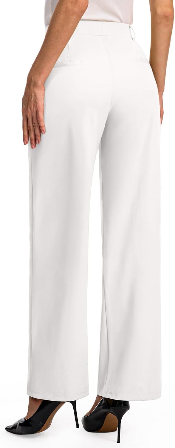 Detalle 2 de Feiersi Wide-Leg Work Pants, High-Waisted Pull-On Stretch Trousers with Pockets