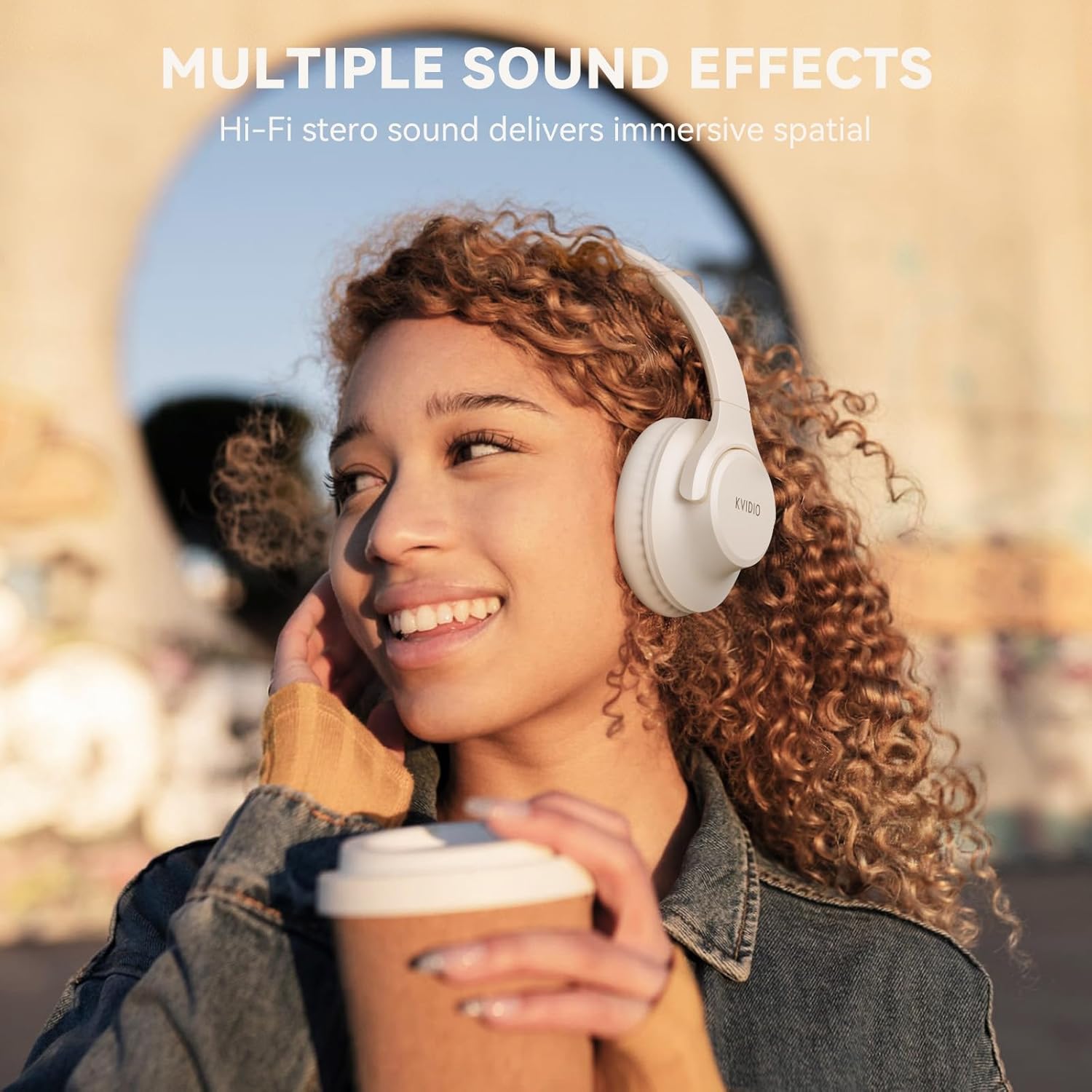 Detalle de KVIDIO Bluetooth Over-Ear Headphones with Mic: 65-Hour Playtime, Foldable Comfort, Deep Bass
