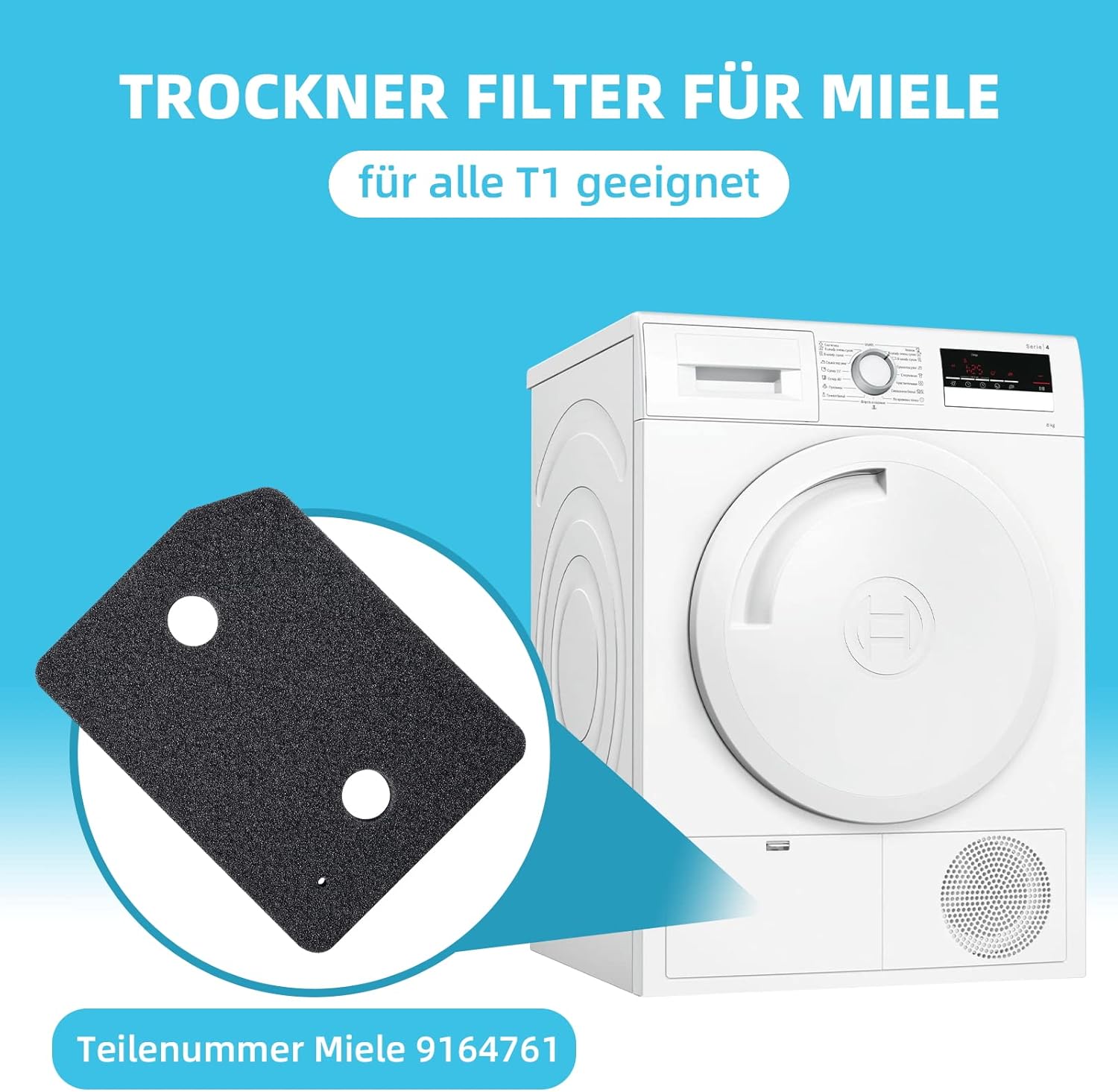 Thumbnail 1 de 2 Stück 9164761 Trockner Filter für Miele T1 Serie – Fein/Grob, 207 x 157 x 30 mm